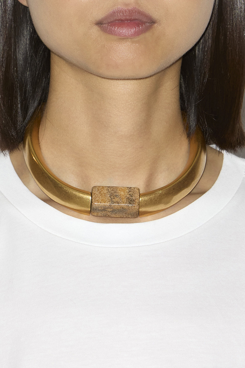 Halsreif noly aus messing, leder und stein - Natural-light brass - Woman - 2