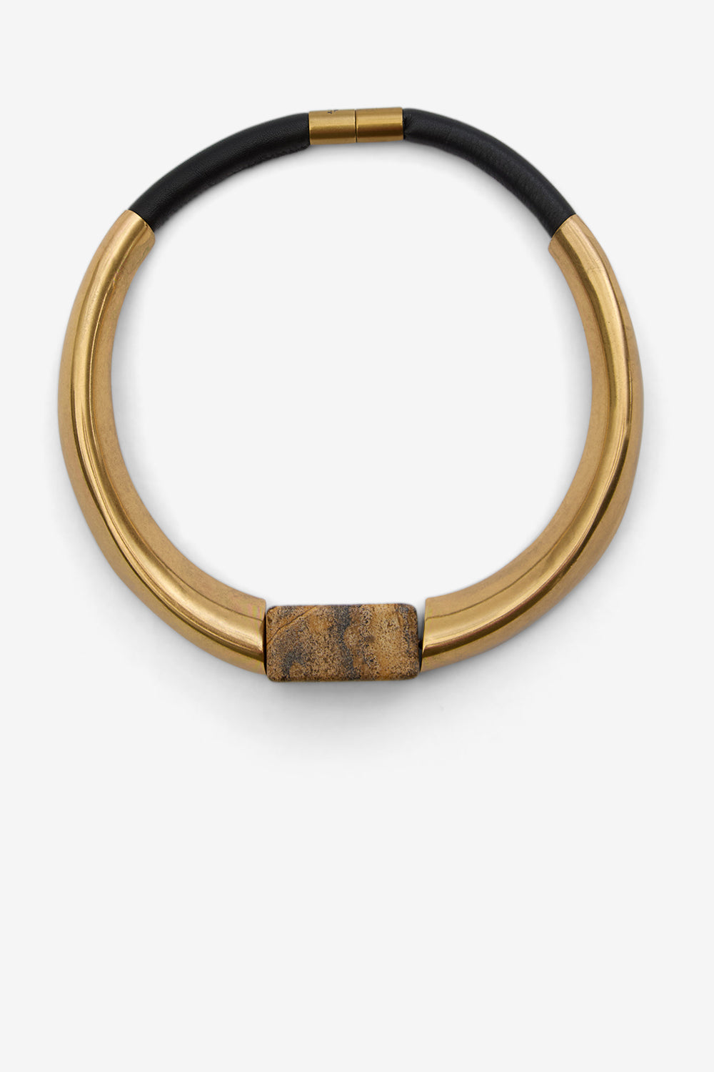 Halsreif noly aus messing, leder und stein - Natural-light brass - Woman - 1