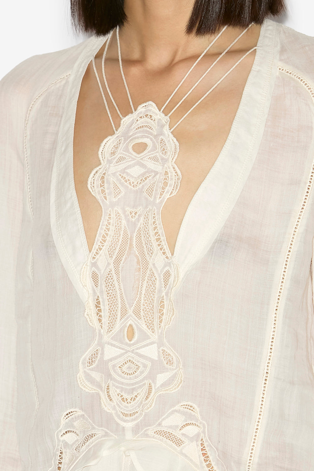 Vestido corto liya de ramio y bordado - Crudo - Woman - 3