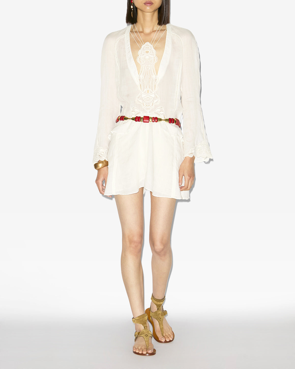 Robe courte liya en ramie et broderies - Écru - Woman - 1