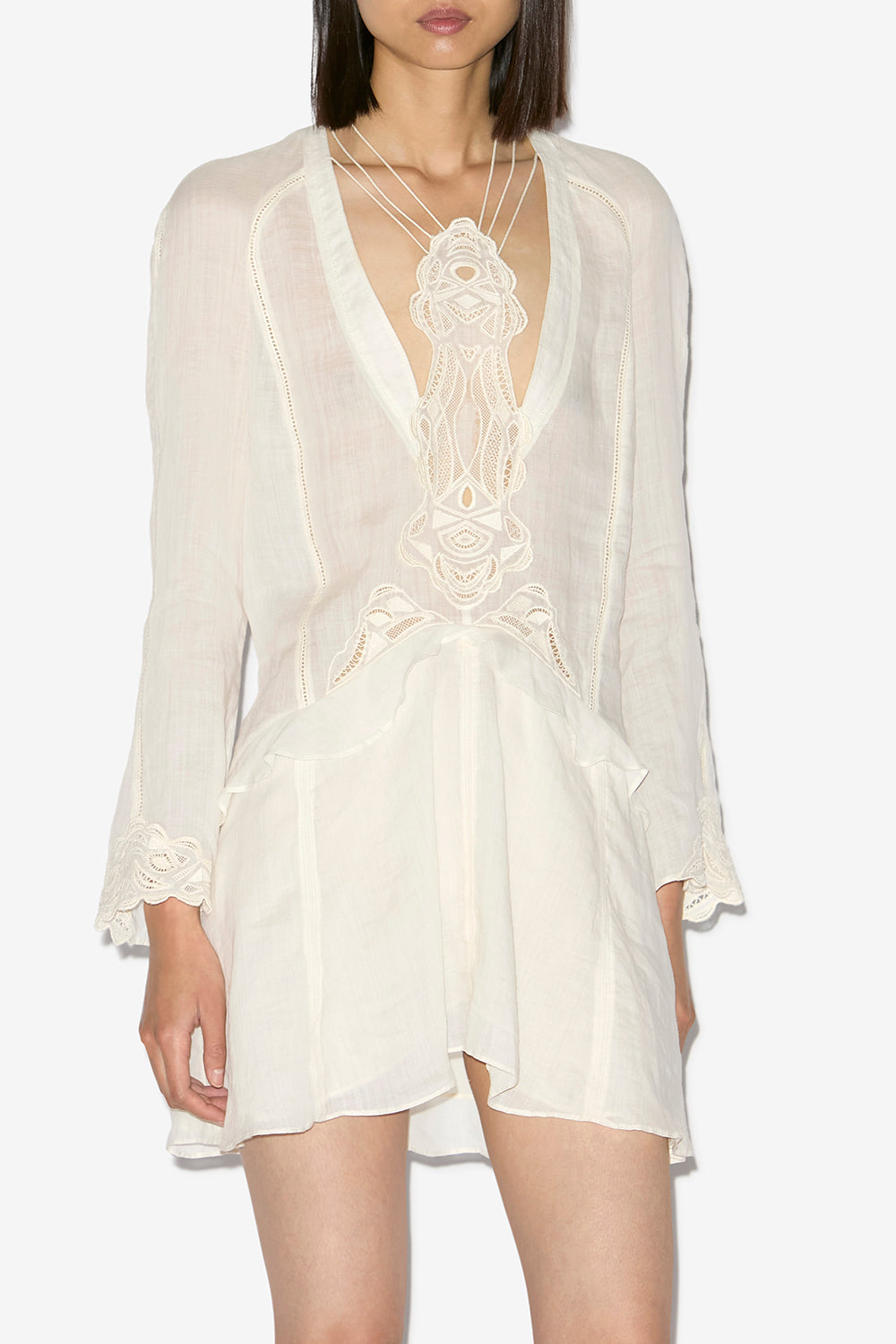 Vestido corto liya de ramio y bordado - Crudo - Woman - 4