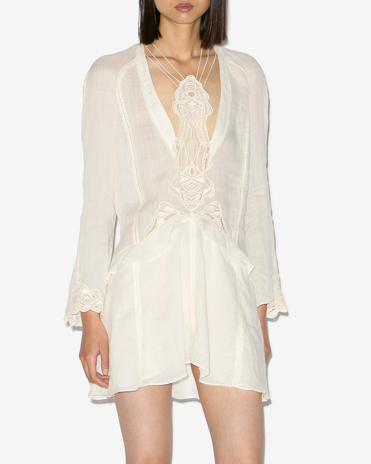 Robe courte liya en ramie et broderies - Écru - Woman - 3