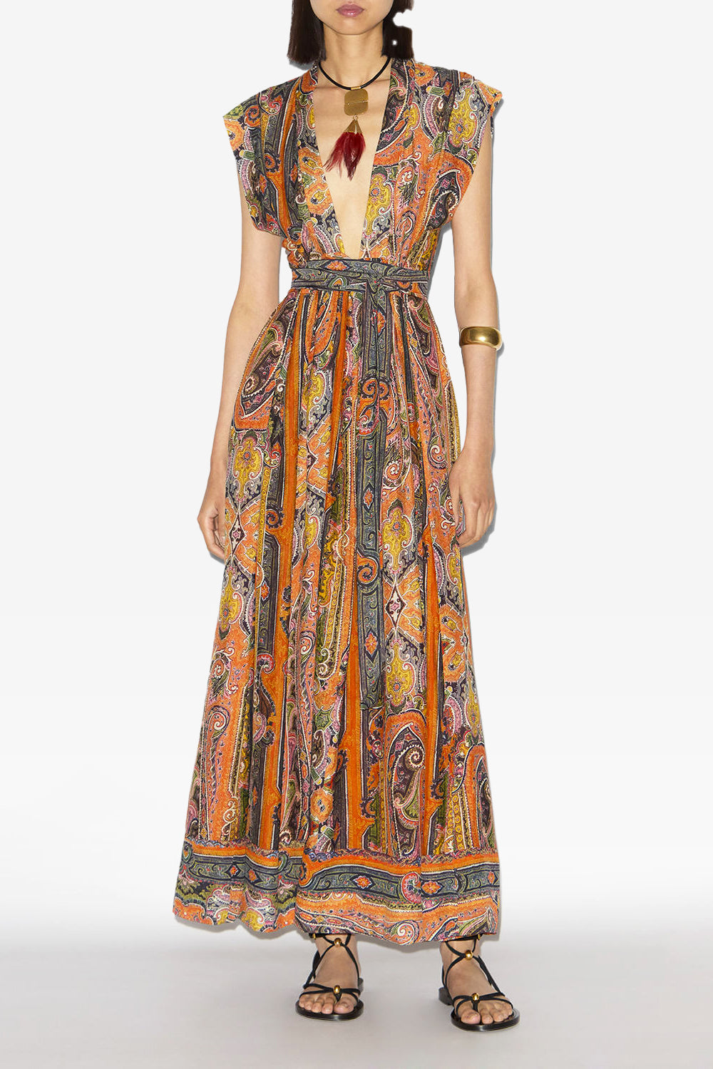 Melissa long printed silk dress - Orange - Woman - 2
