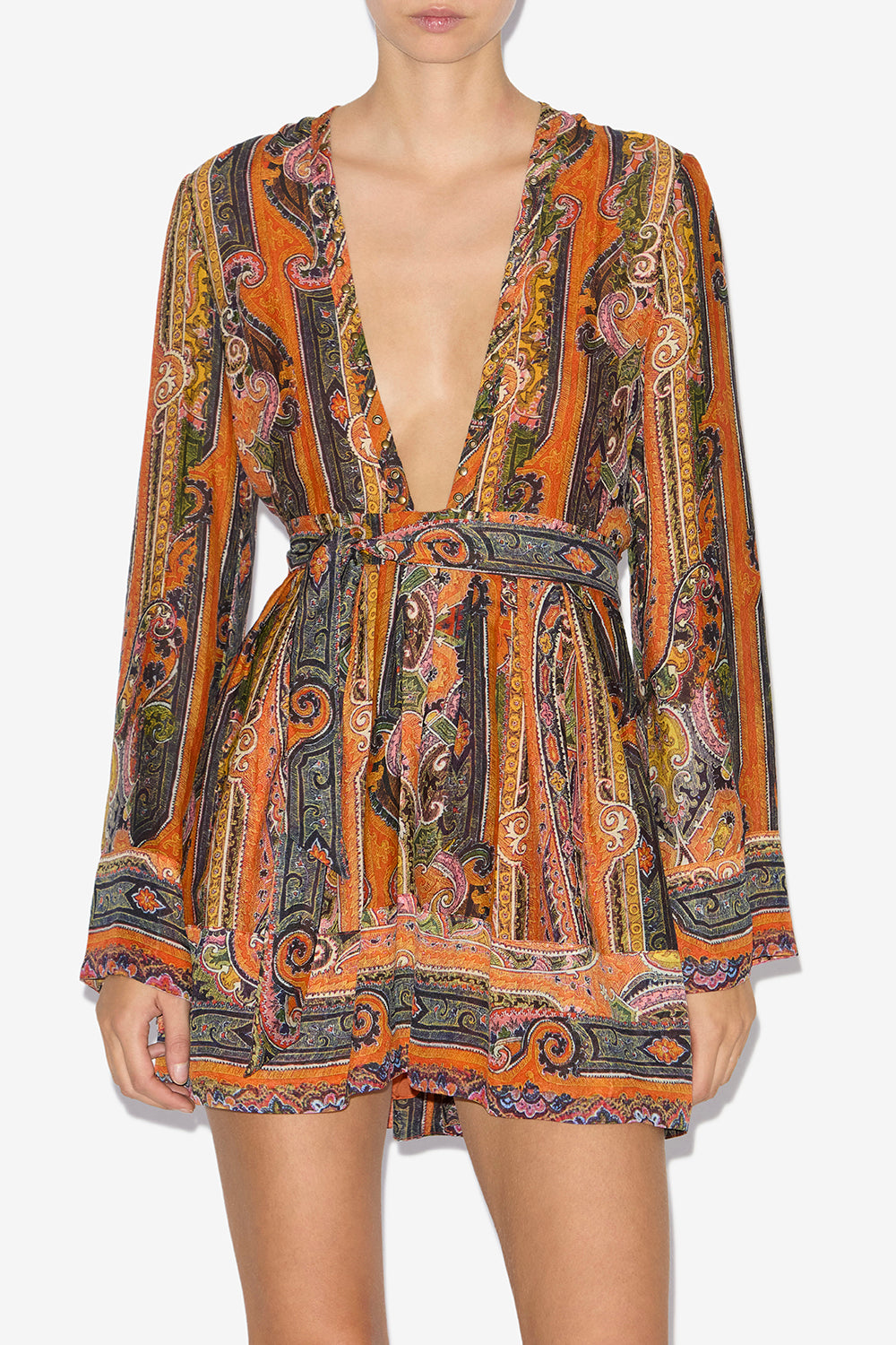 Morgane short printed silk dress - Orange - Woman - 4