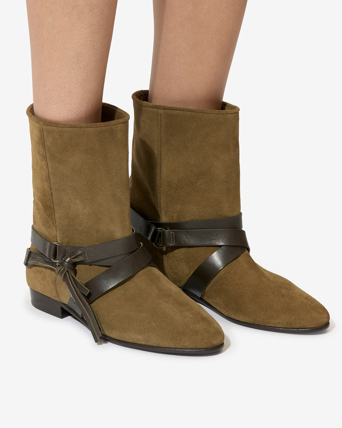 Rejen flat suede leather ankle boots - Dark olive - Woman - 5