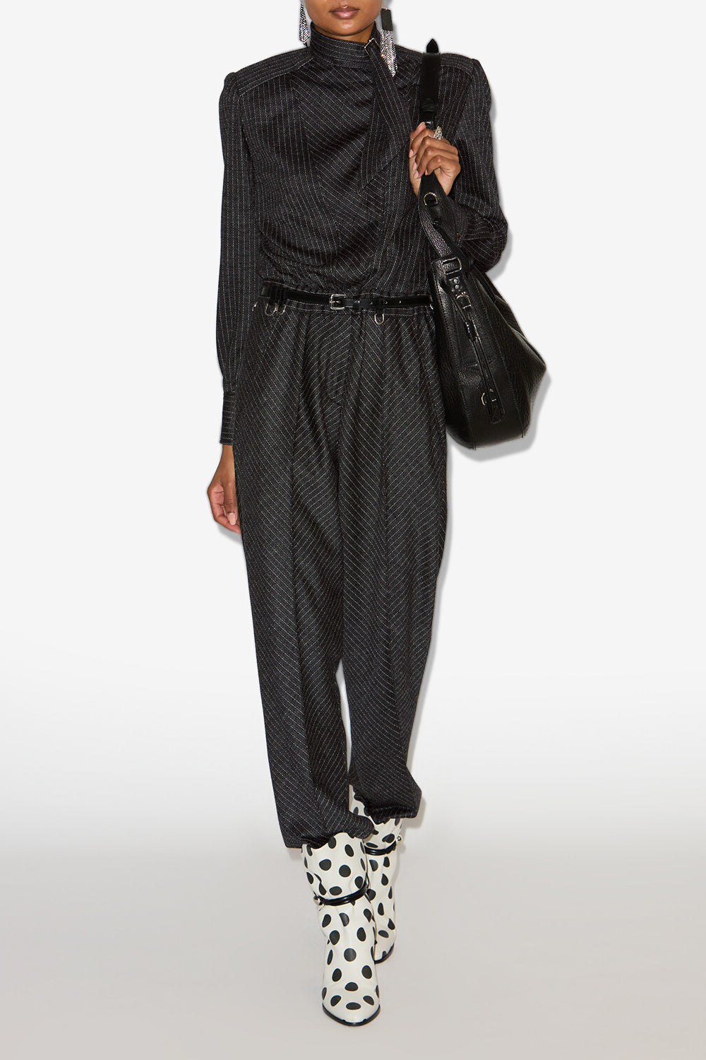 Rheane virgin wool tennis stripe jumpsuit - Anthracite - Woman - 2