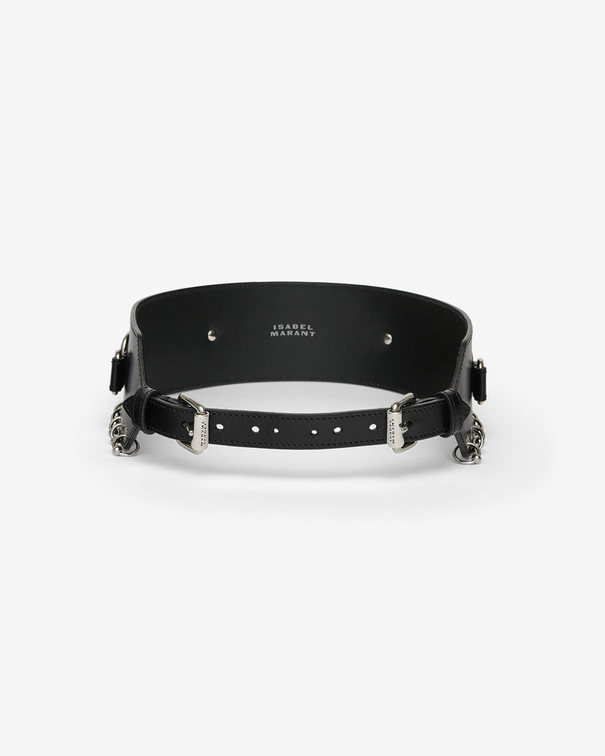 Brighton wide leather belt with rings - Black and silver - Woman - 1