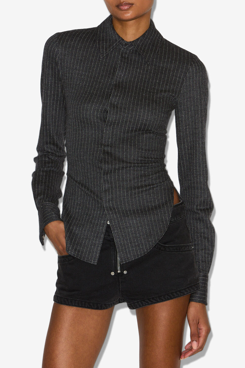 Camicia gessata in lana vergine roméa - Anthracite - Woman - 4
