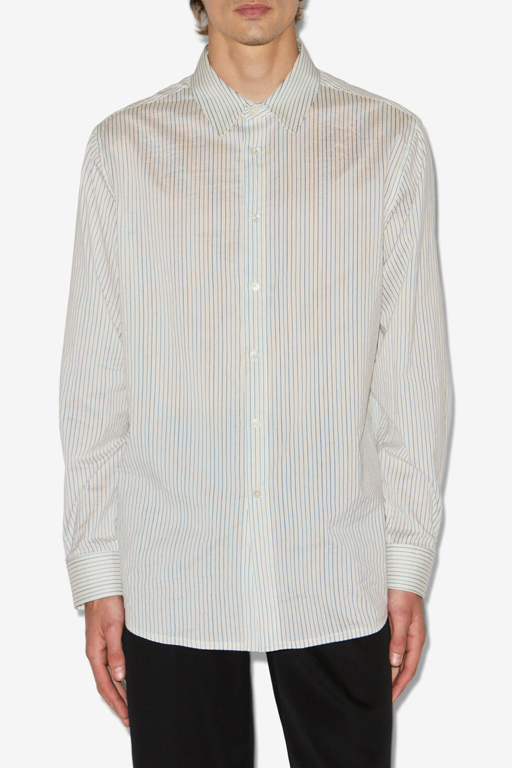 Camicia in cotone e seta a righe nathan - Ecru and black - Man - 4