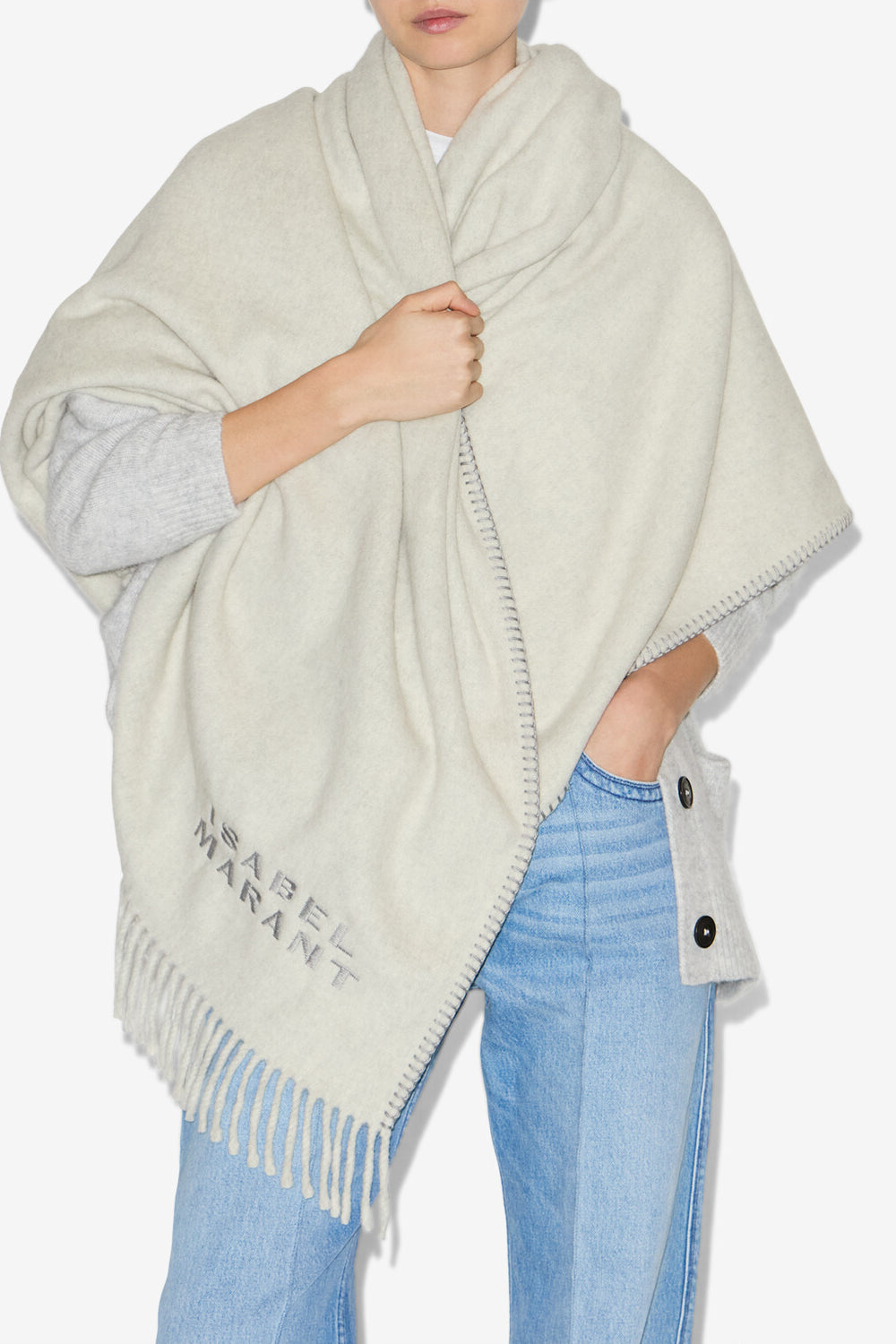 Grande écharpe en laine carmel - Gris clair - Woman - 2