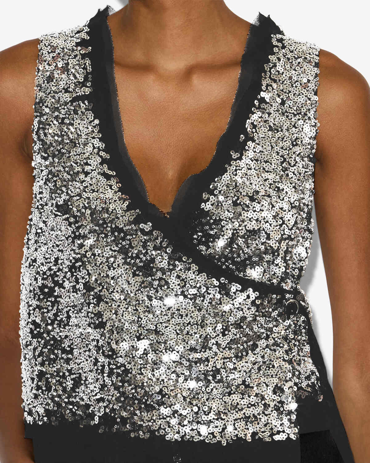 Gilet senza maniche con lustrini tahina - Argento - Woman - 2