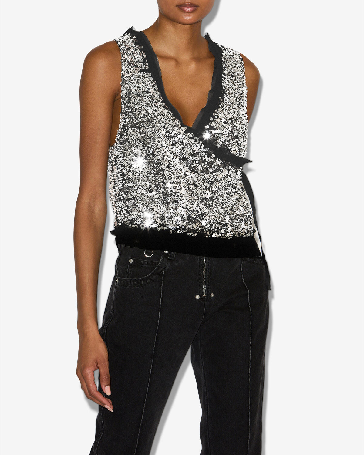 Gilet senza maniche con lustrini tahina - Argento - Woman - 3