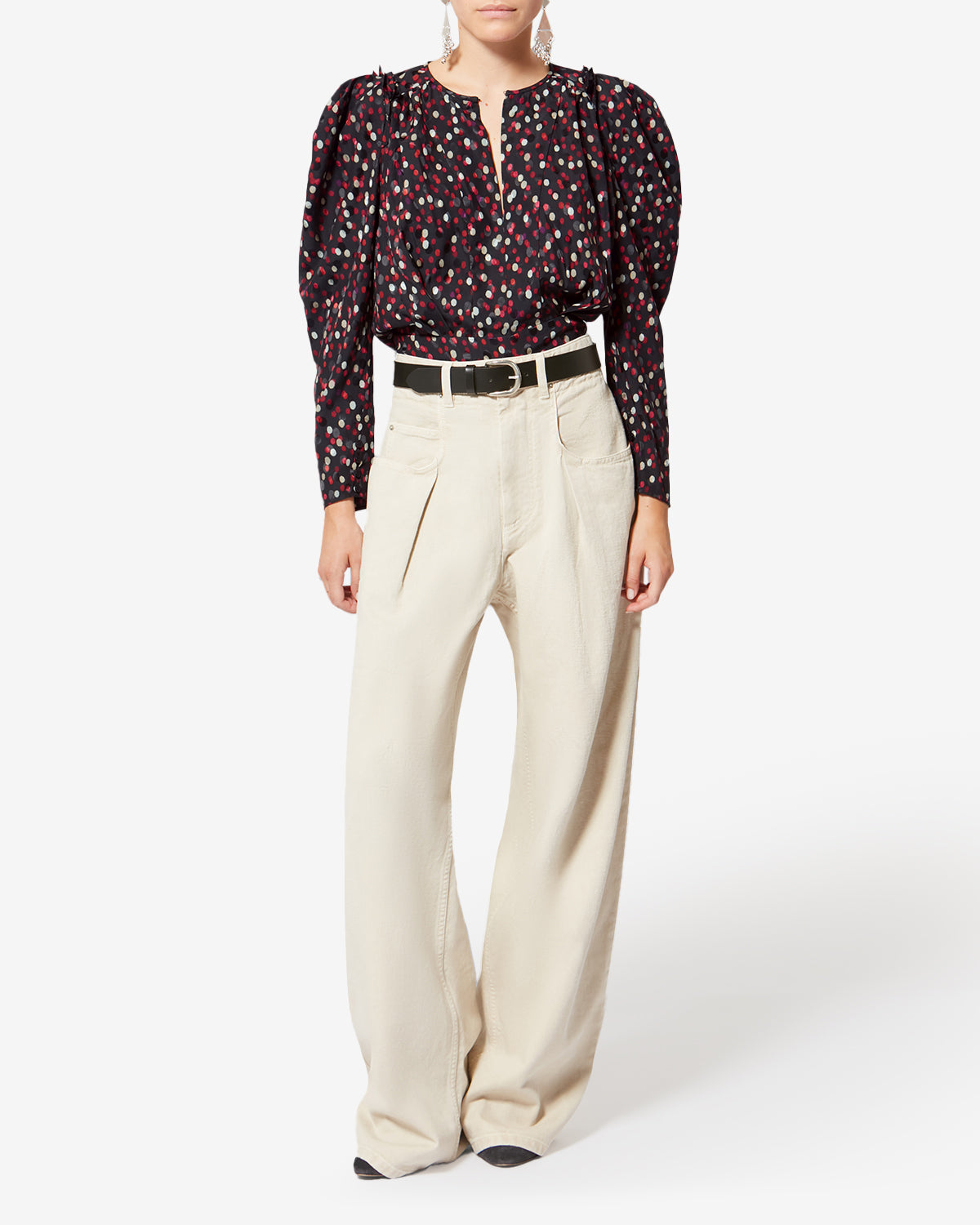 Top de seda con estampado de lunares zarga - Black-red - Woman - 1