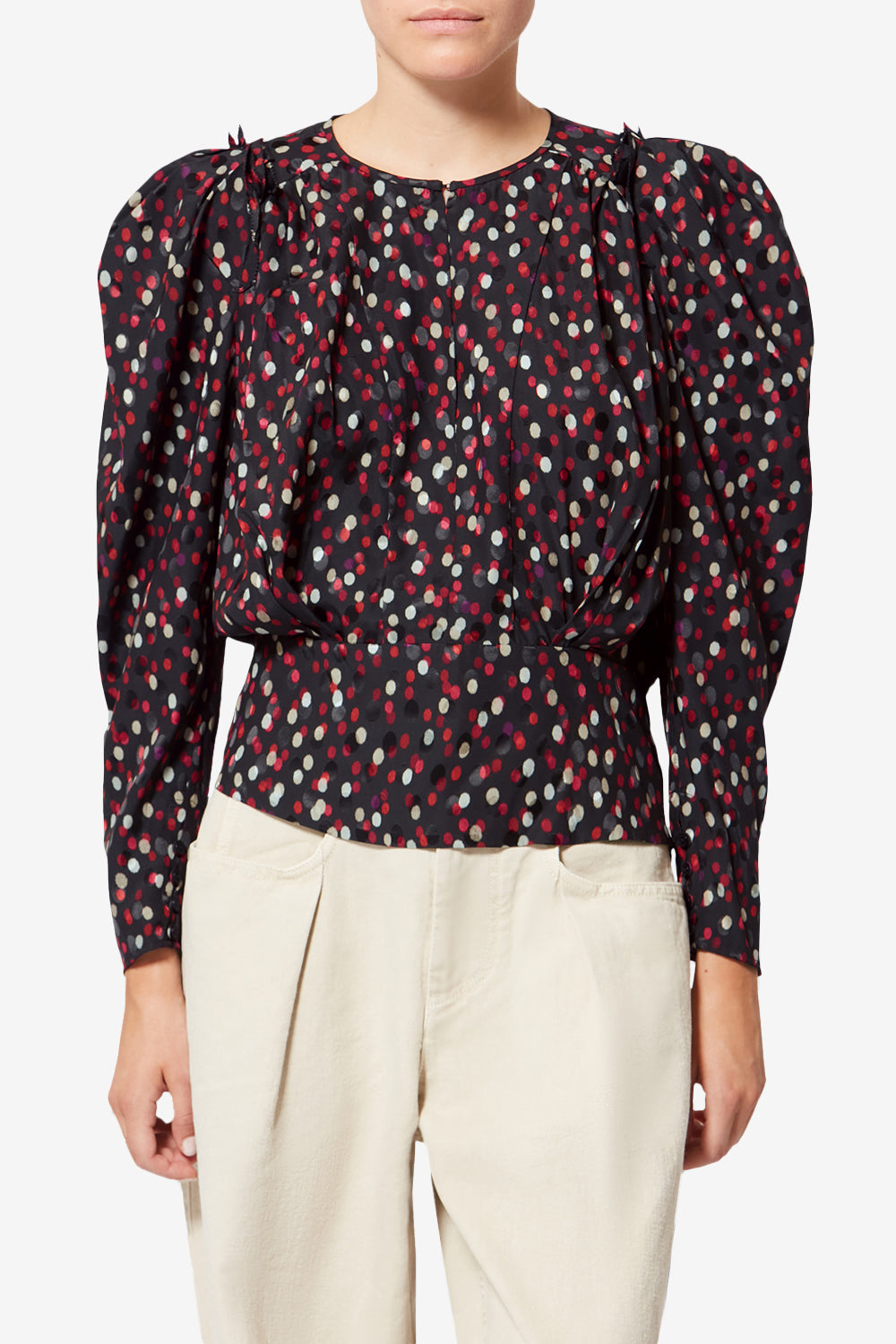 Top en soie à imprimé pois zarga - Noir-rouge - Woman - 4