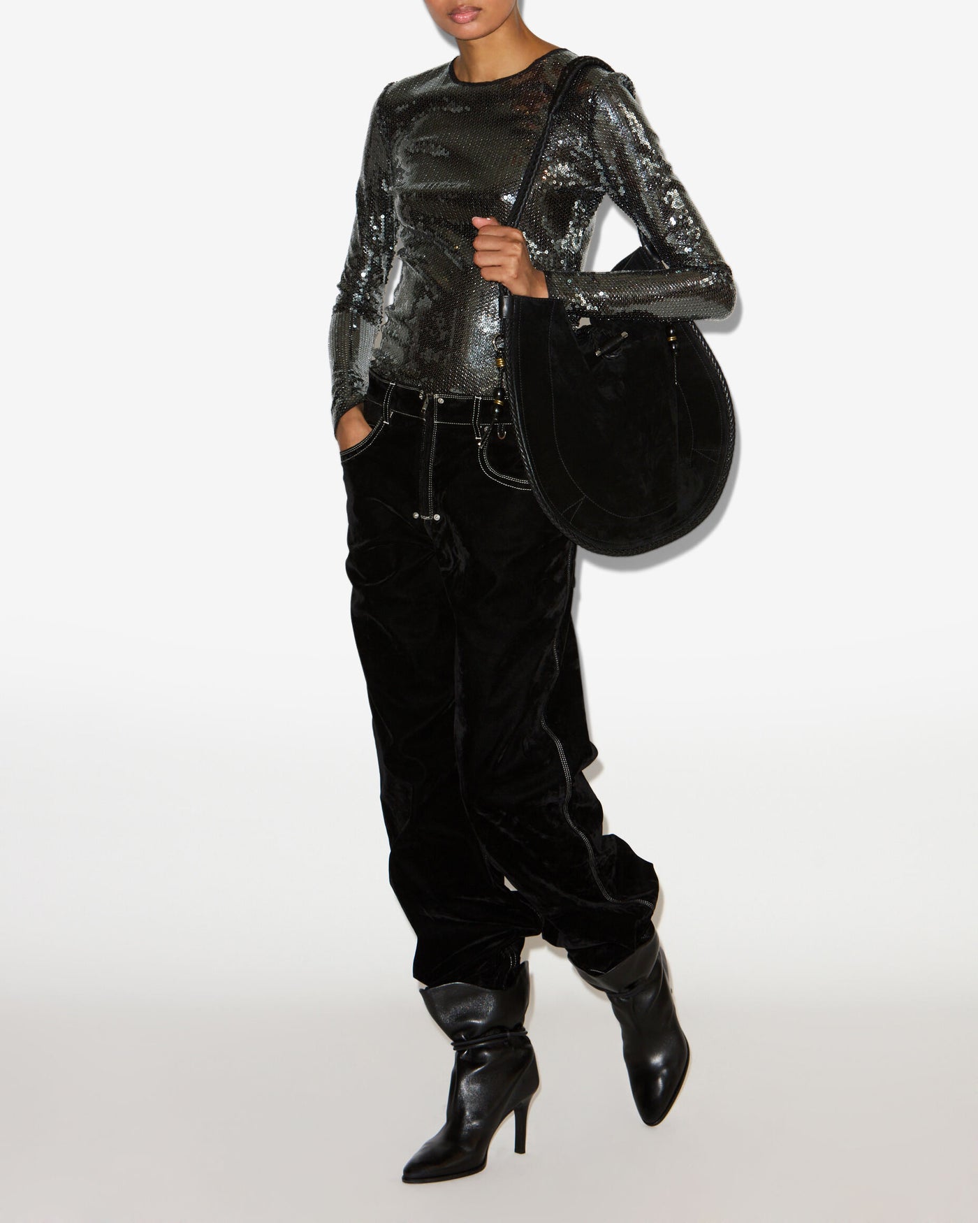 Top à manches longues hilda en sequins - Gun metal - Woman - 1