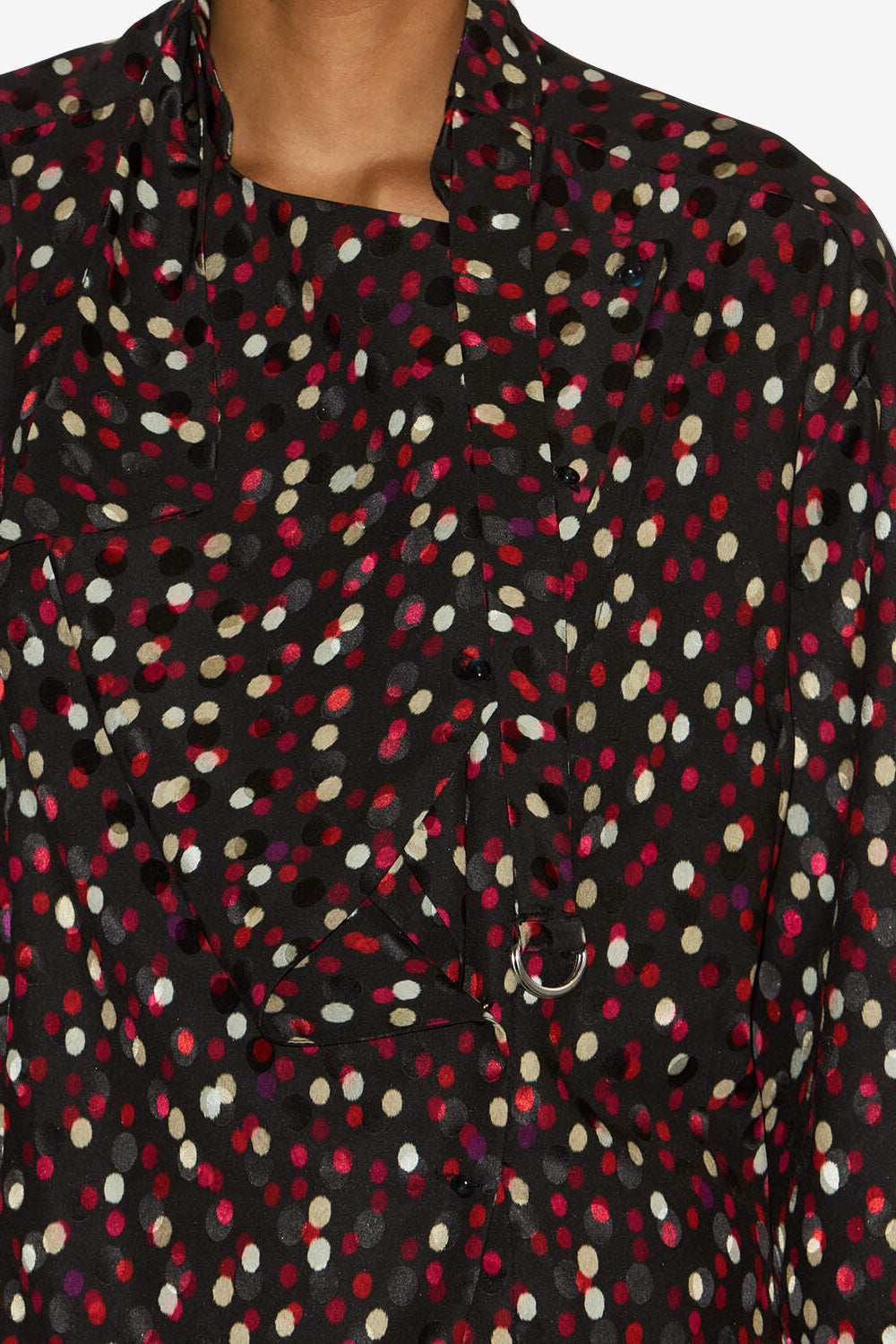 Blouse emany en soie imprimée pois - Noir-rouge - Woman - 3