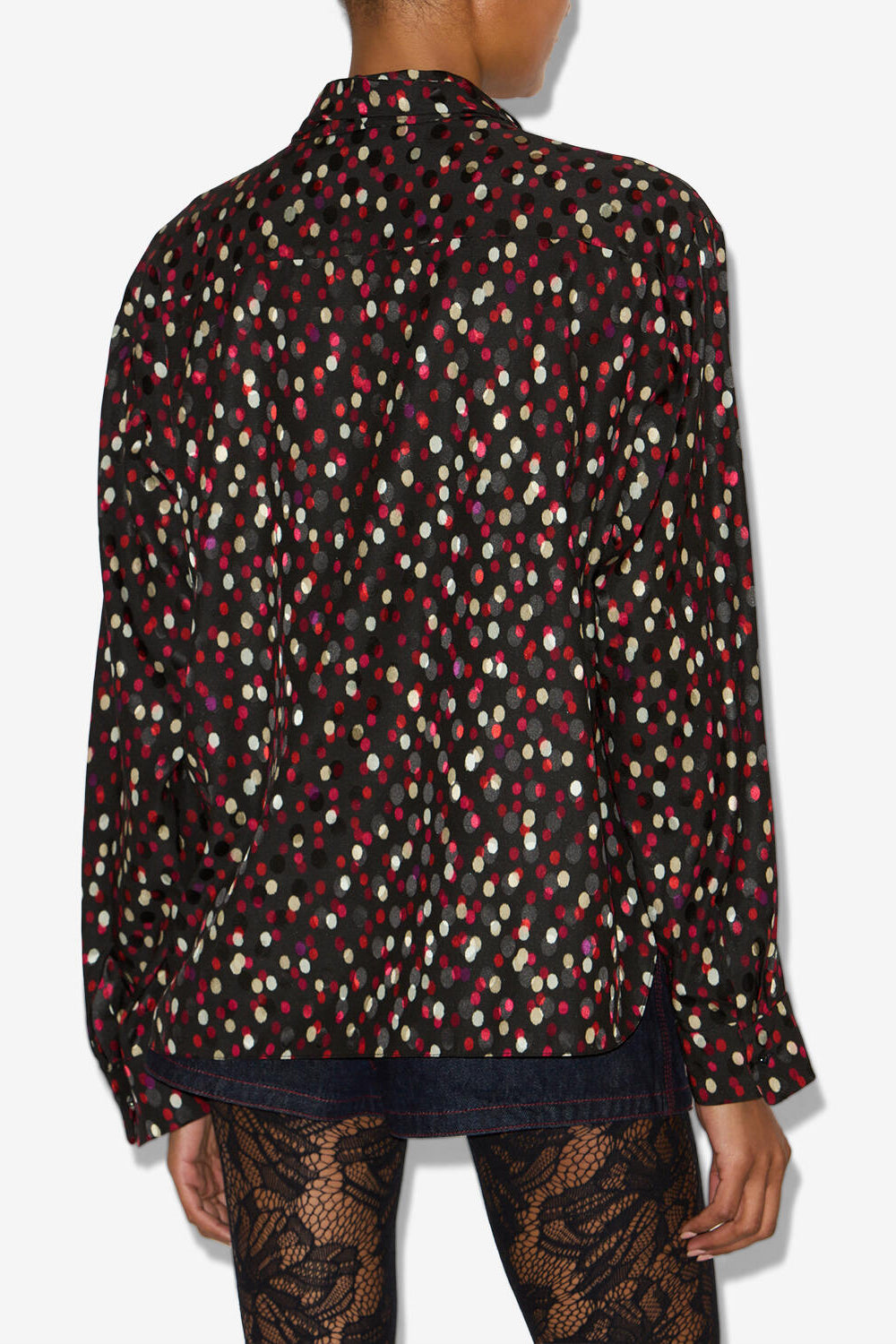 Blouse emany en soie imprimée pois - Noir-rouge - Woman - 5