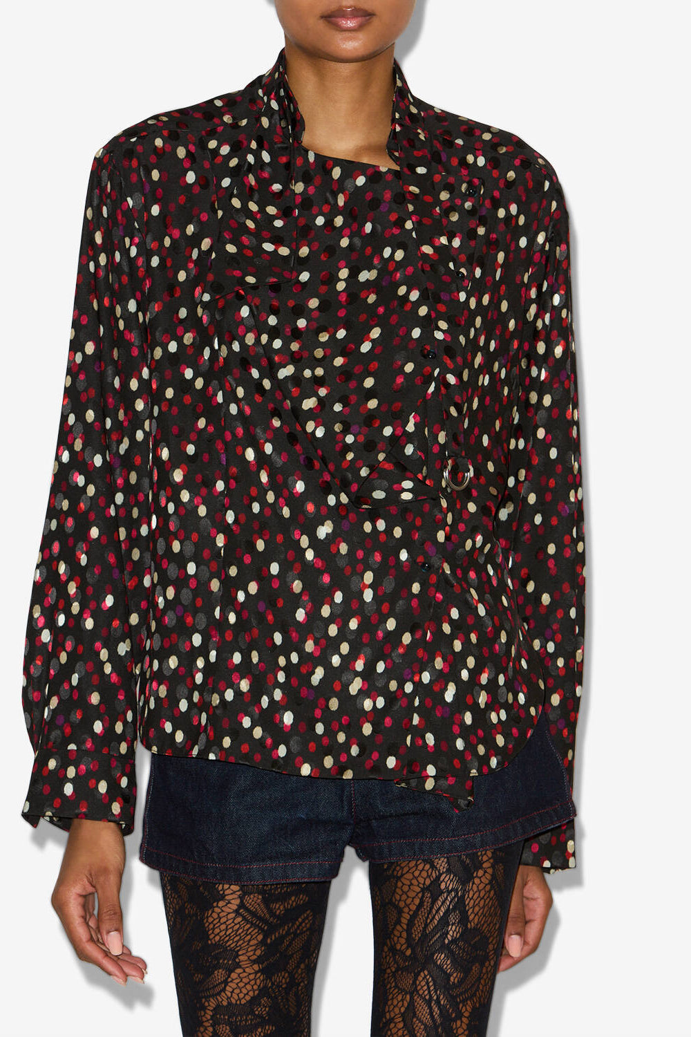 Blouse emany en soie imprimée pois - Noir-rouge - Woman - 4