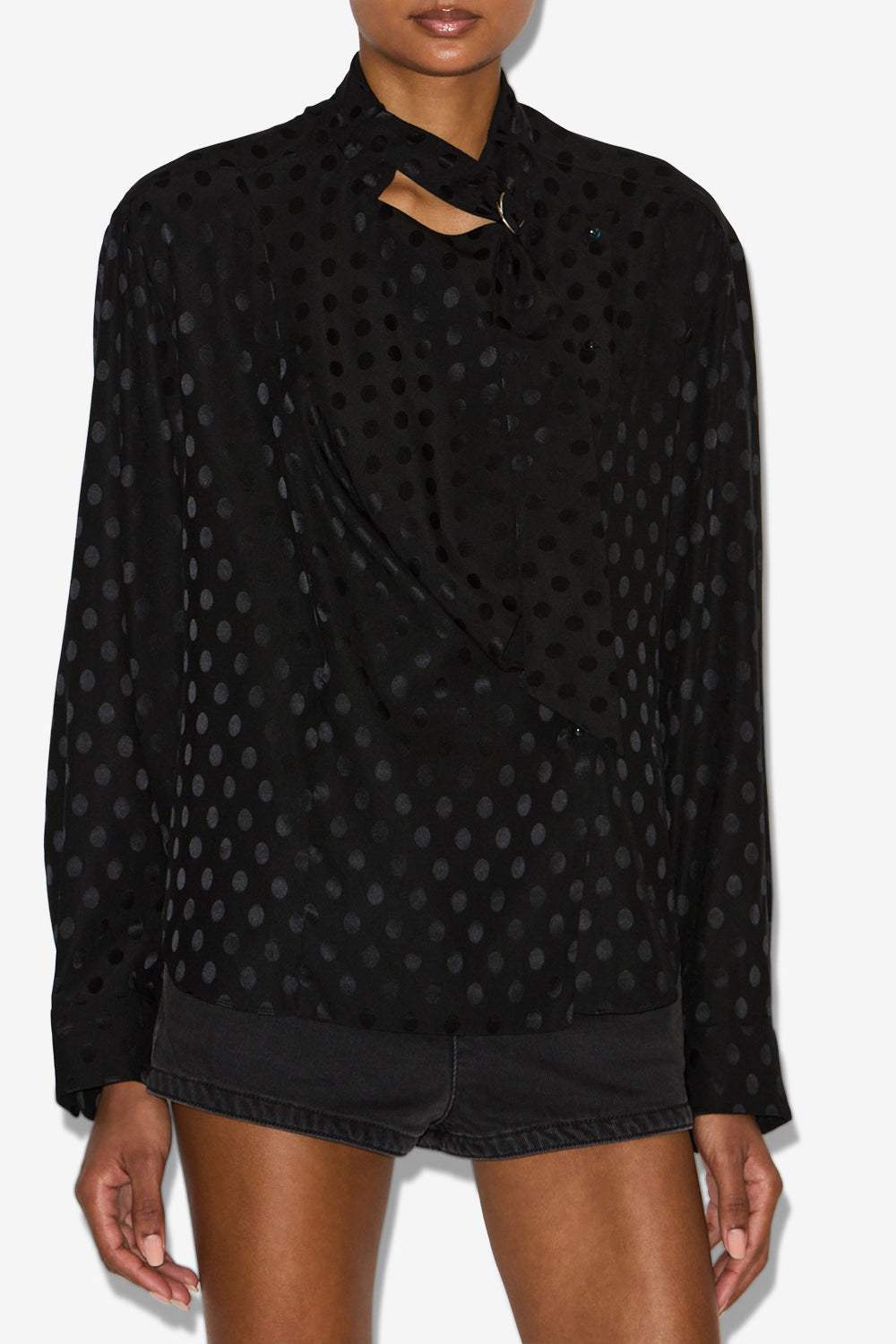 Blouse emany en soie imprimée pois - Noir - Woman - 4