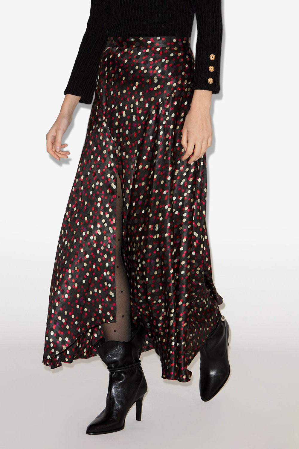 Sakura プリント入りシルク ロングスカート - Black-red - Woman - 4