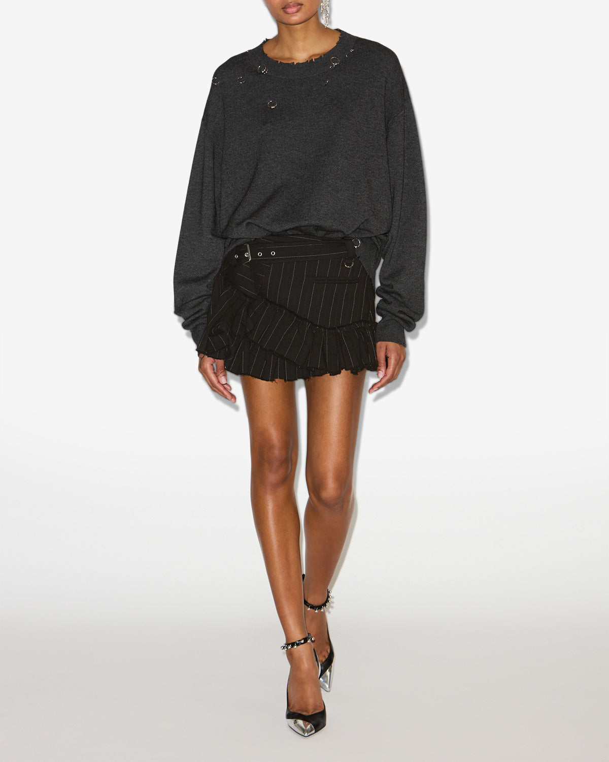 Minigonna maddy gessata in lana vergine - Nero - Woman - 1