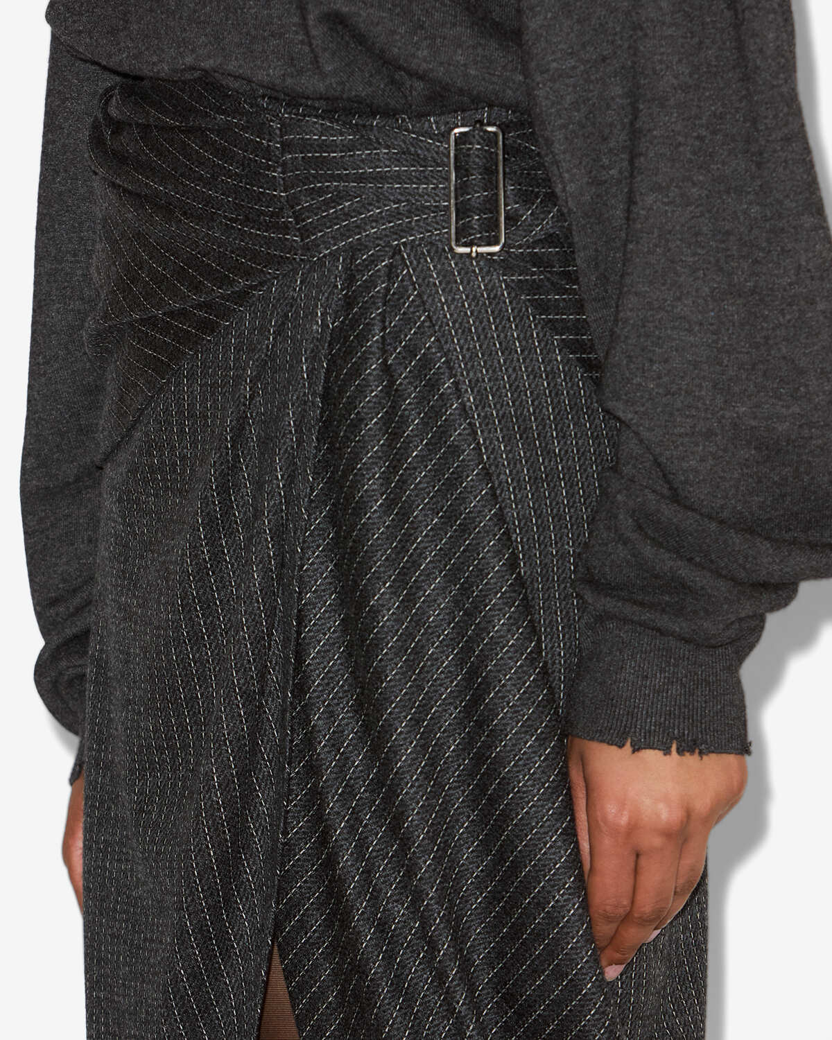 Jupe fourreau en laine vierge rayée reilly - Anthracite - Woman - 2