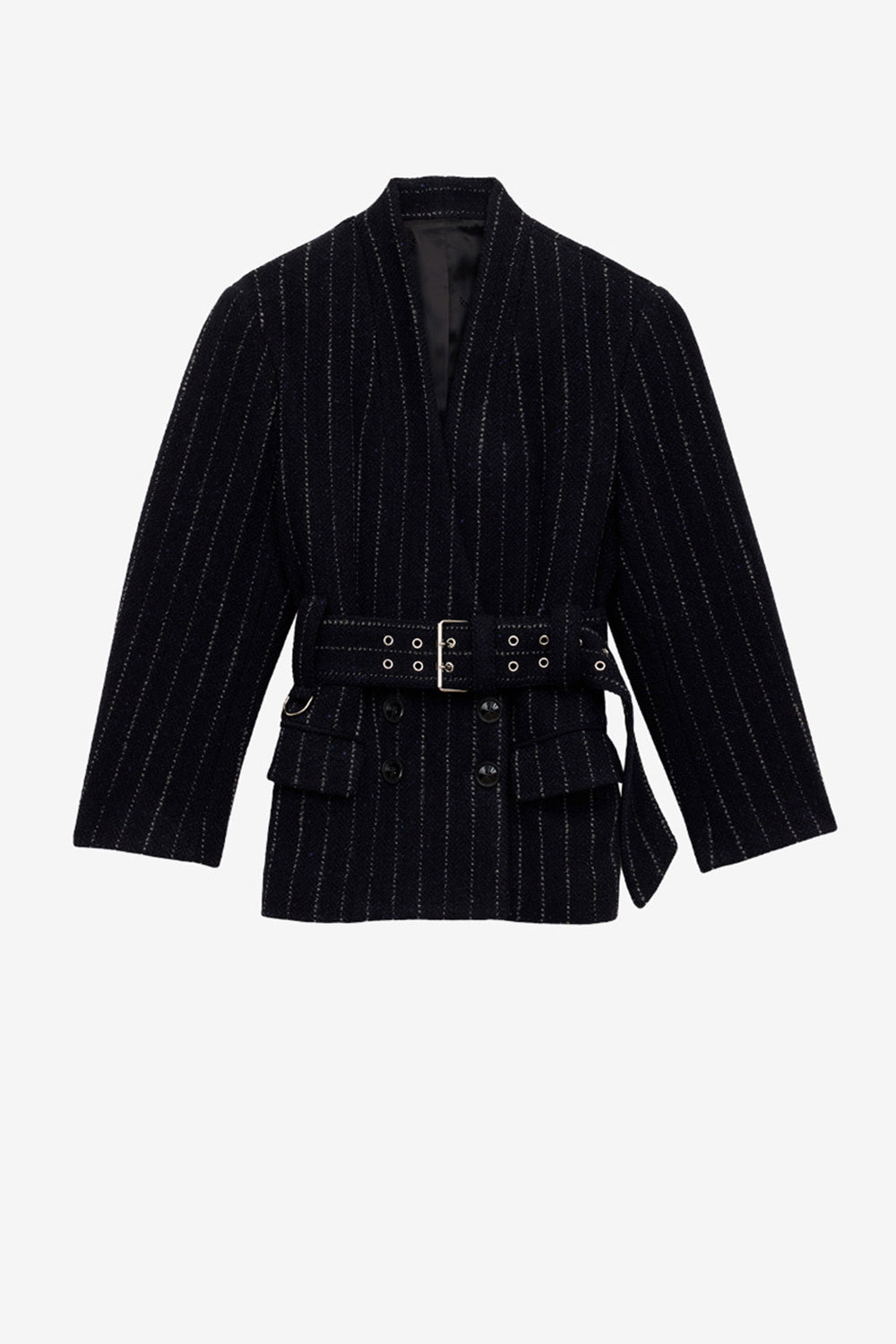 Chaqueta corta con cinturón de lana virgen fyma - Midnight - Woman - 1