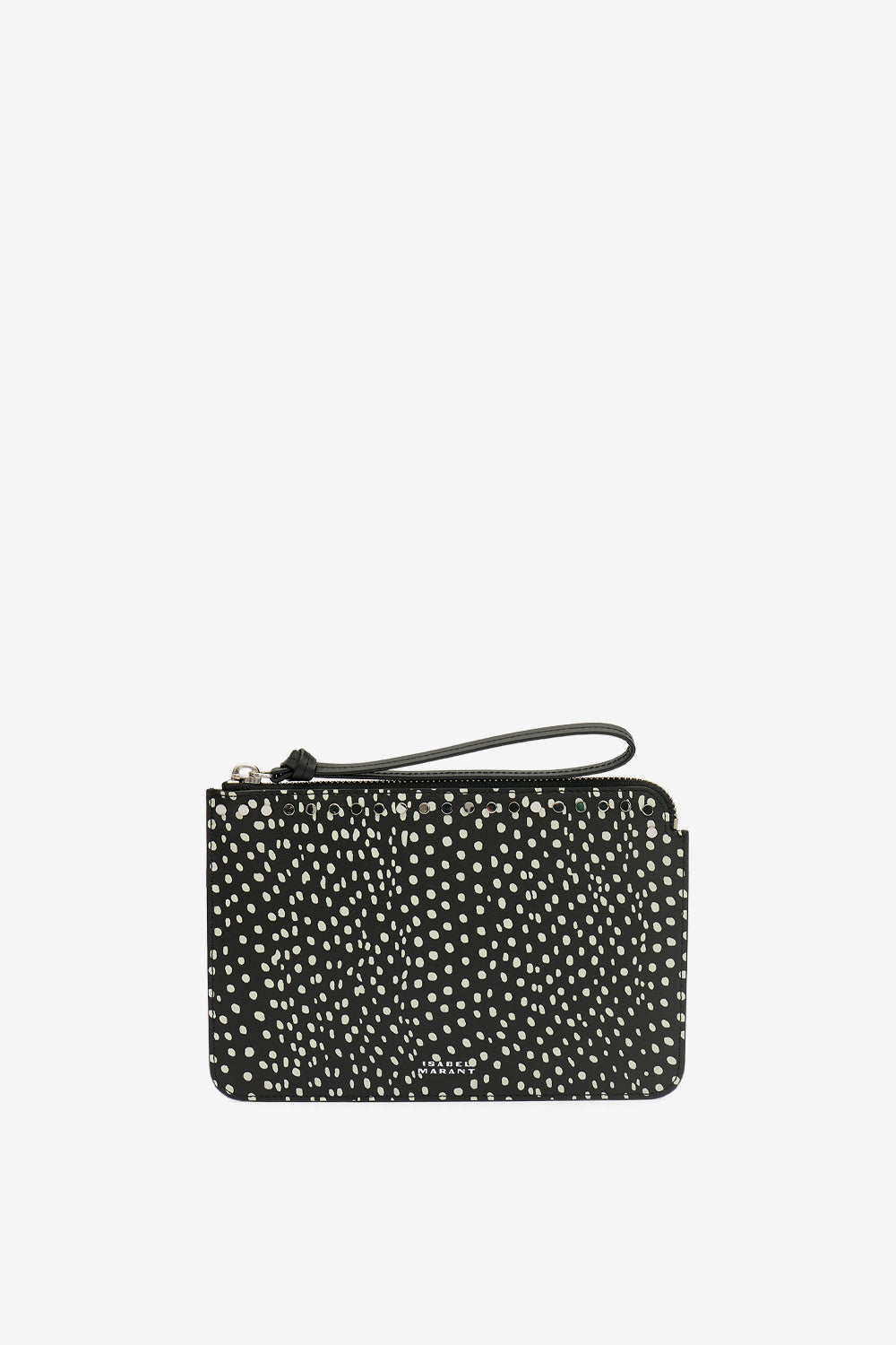 Flat pouch printed leather clutch bag - Black and ecru - Woman - 1