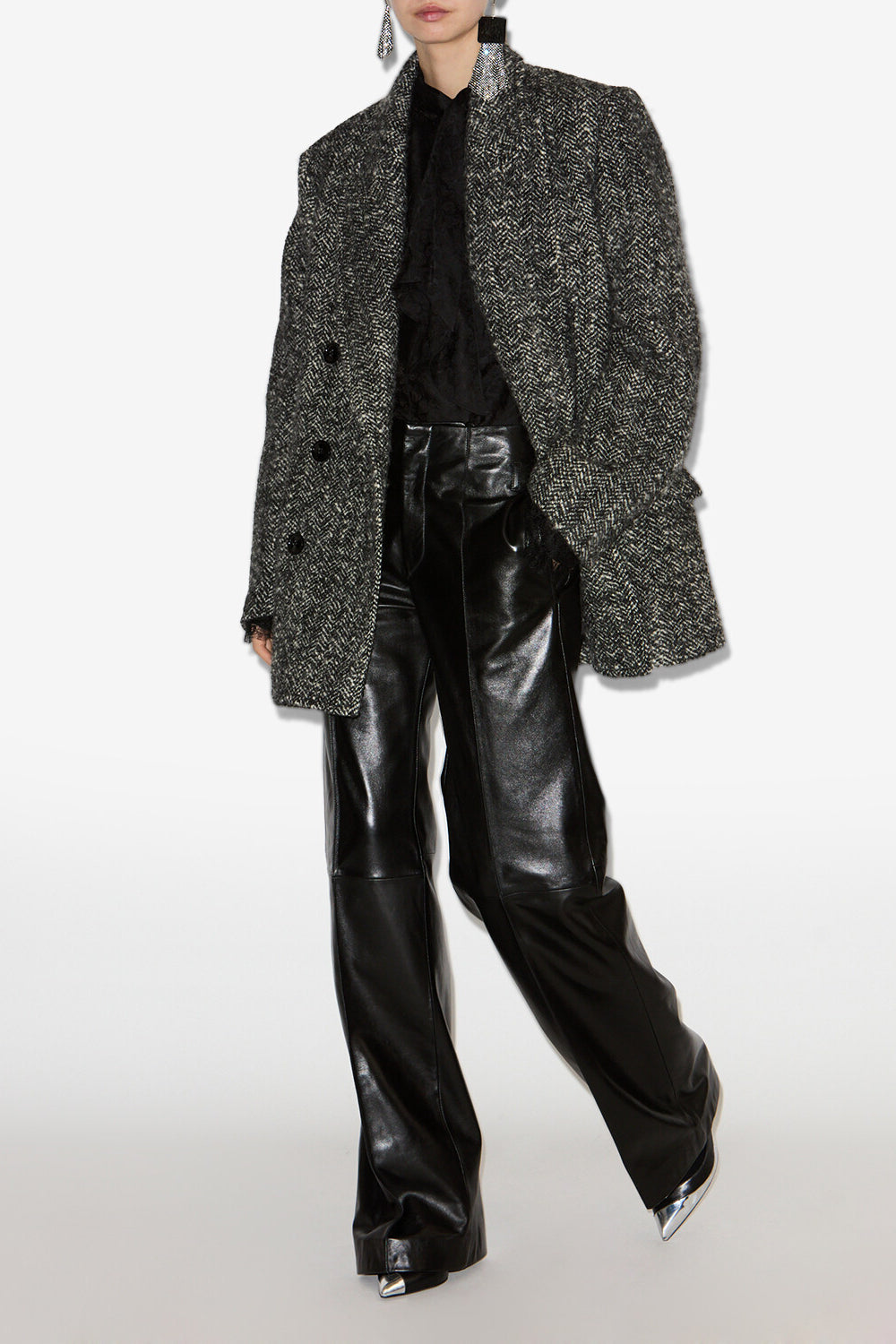 Pantaloni larghi in pelle ciara - Nero - Woman - 2