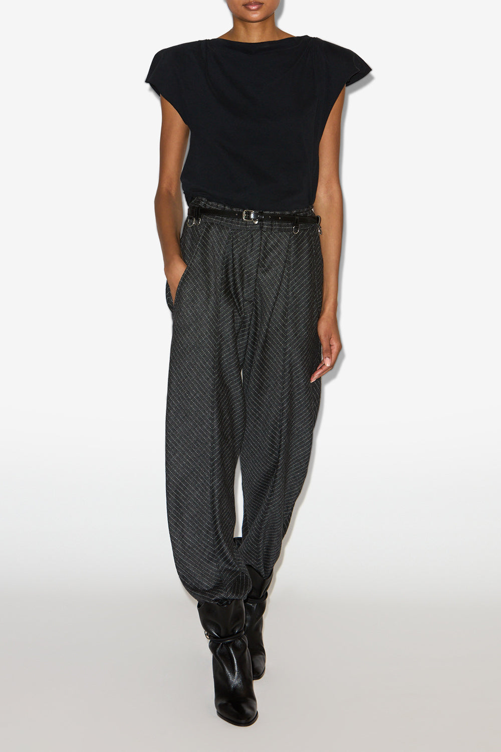 Pantalon à pinces en laine vierge rakia - Anthracite - Woman - 2