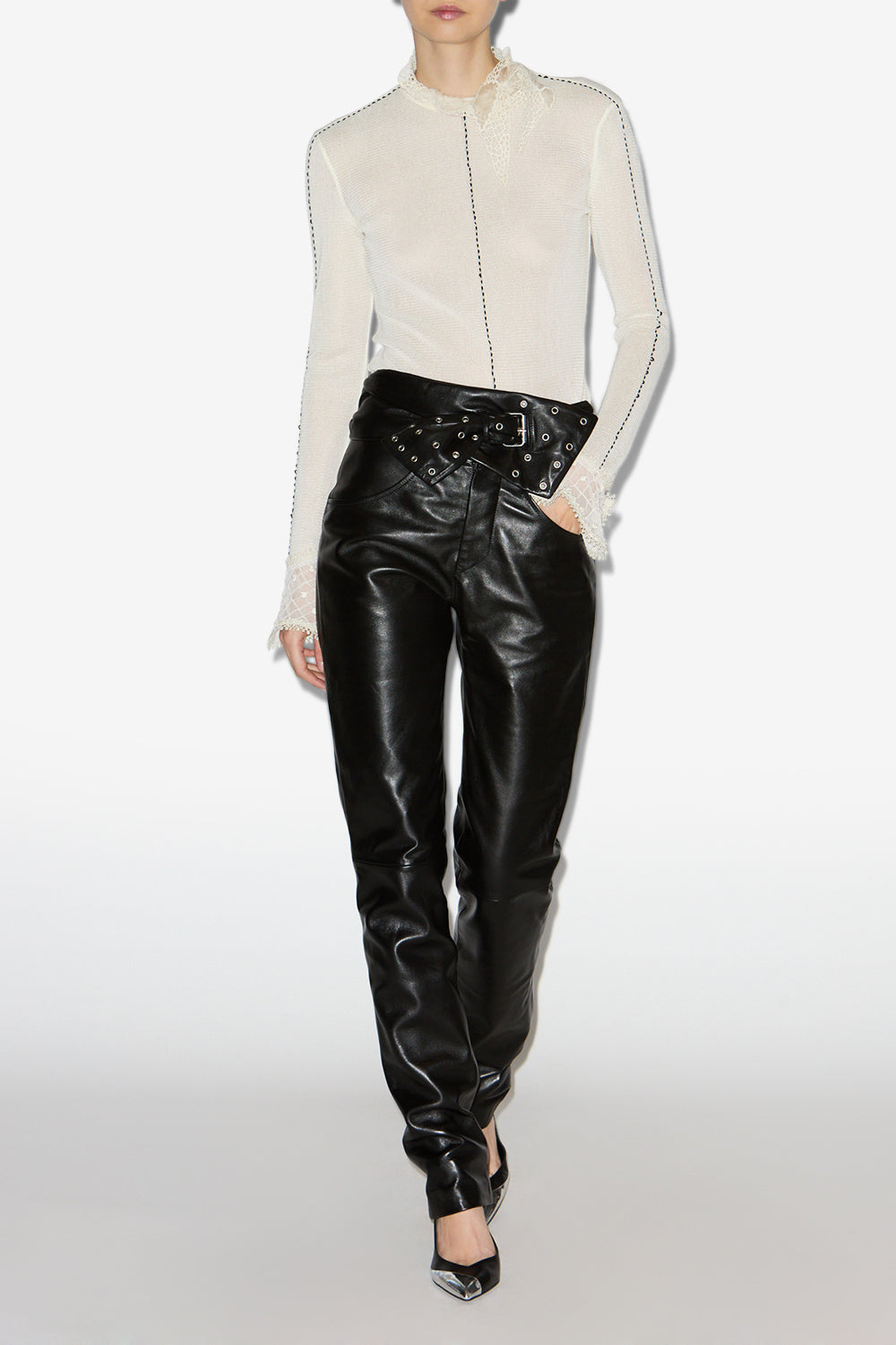 Pantalon droit en cuir chazia - Noir - Woman - 2