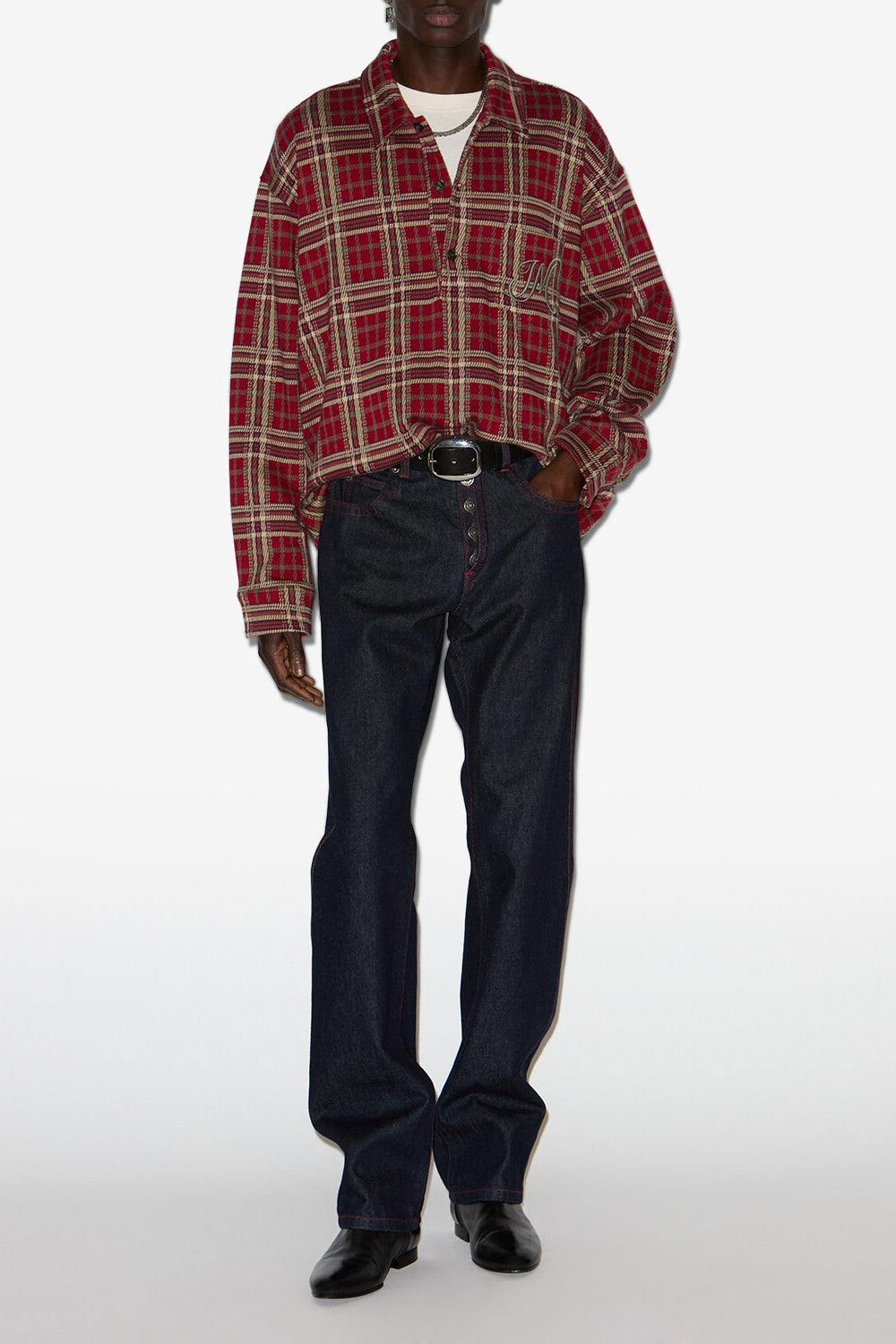 Orelien plaid print shirt - Deep red - Man - 2