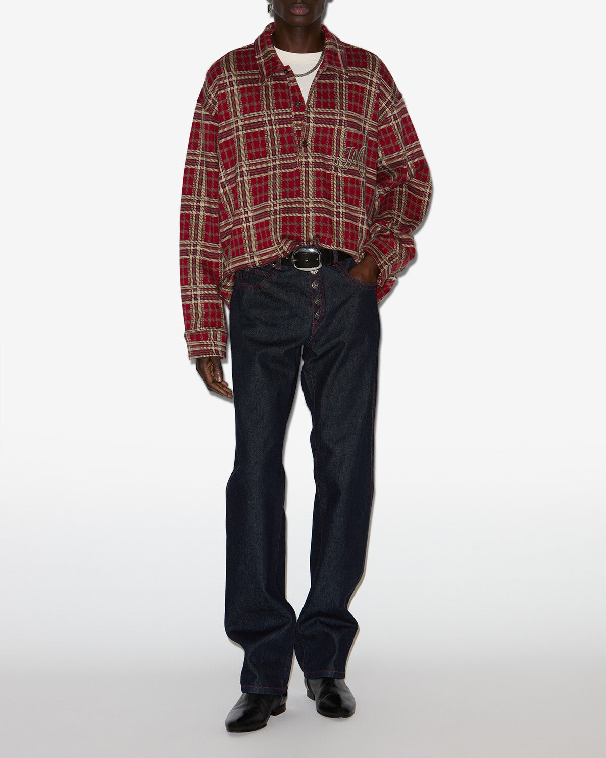 Orelien plaid print shirt - Deep red - Man - 1