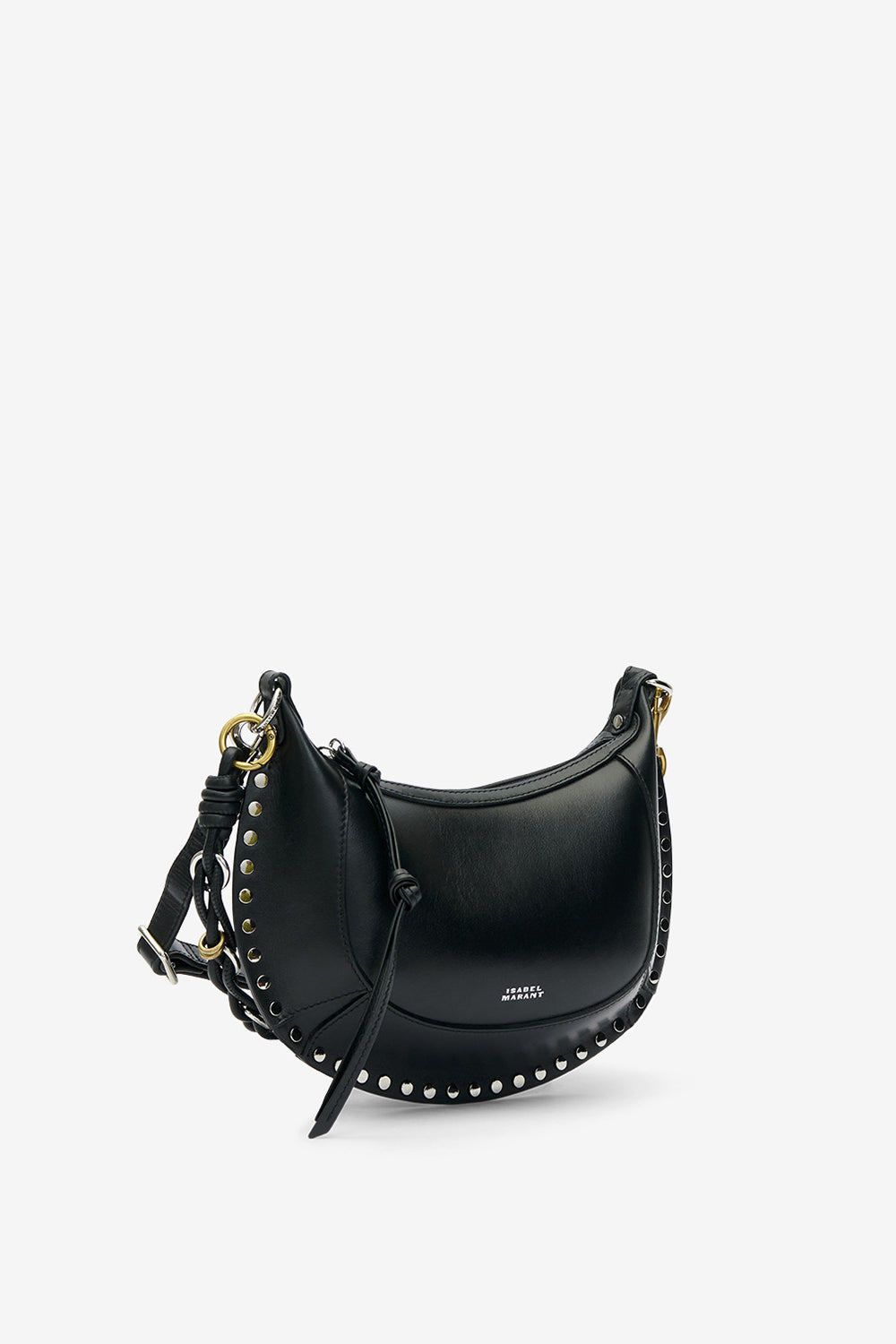 Oskan moon shoulder bag in soft leather - Black and silver - Woman - 5