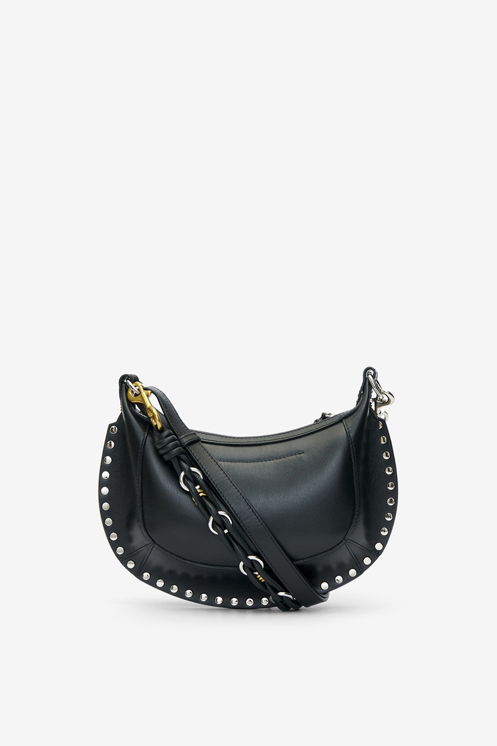 Oskan moon shoulder bag in soft leather - Black and silver - Woman - 3