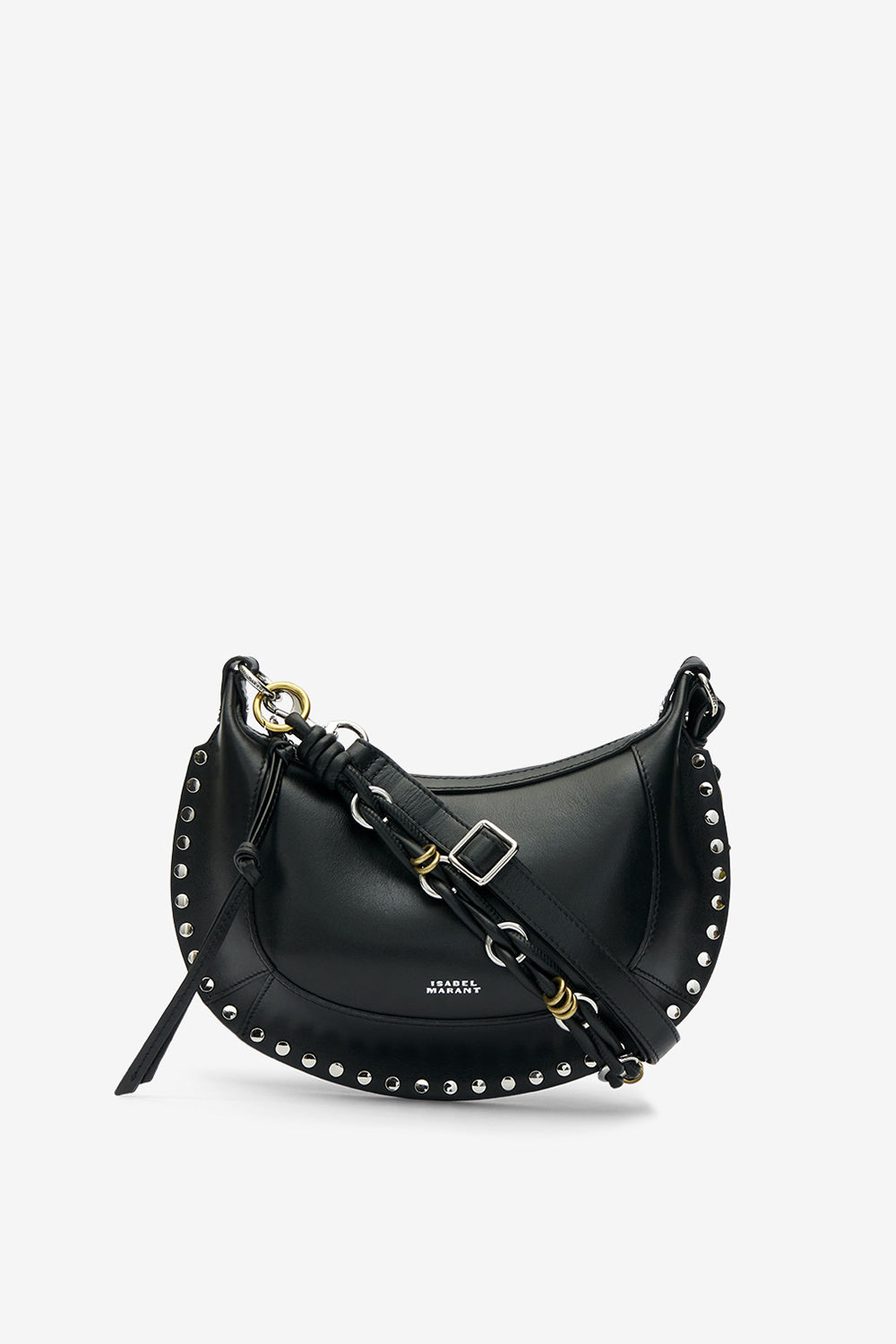 Oskan moon shoulder bag in soft leather - Black and silver - Woman - 1