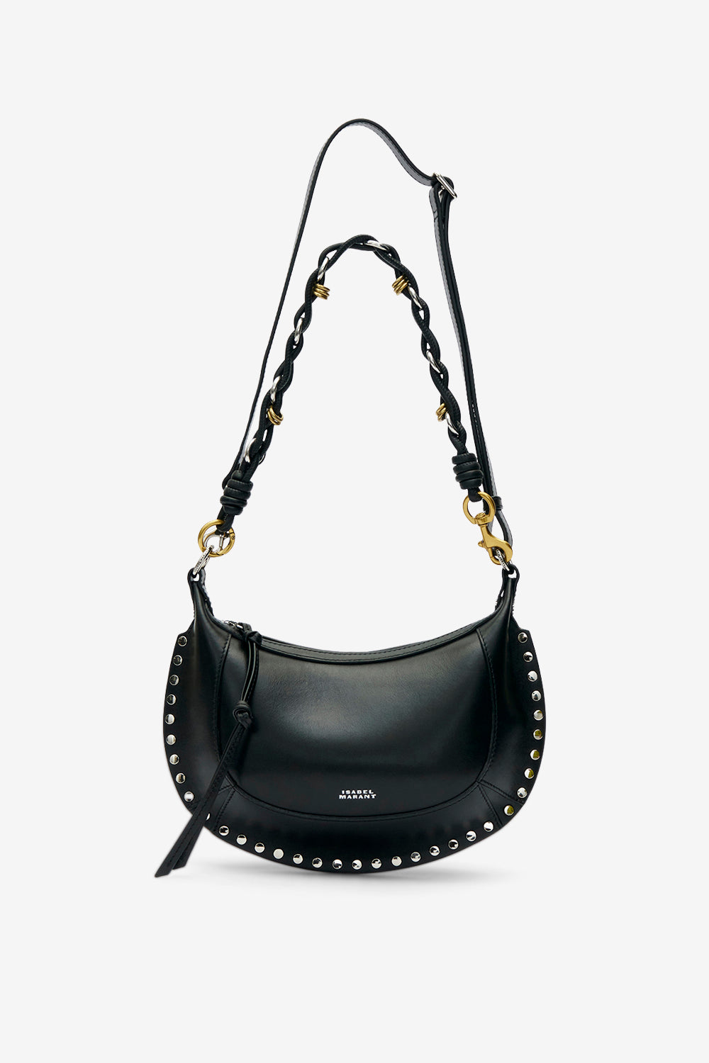Oskan moon shoulder bag in soft leather - Black and silver - Woman - 6