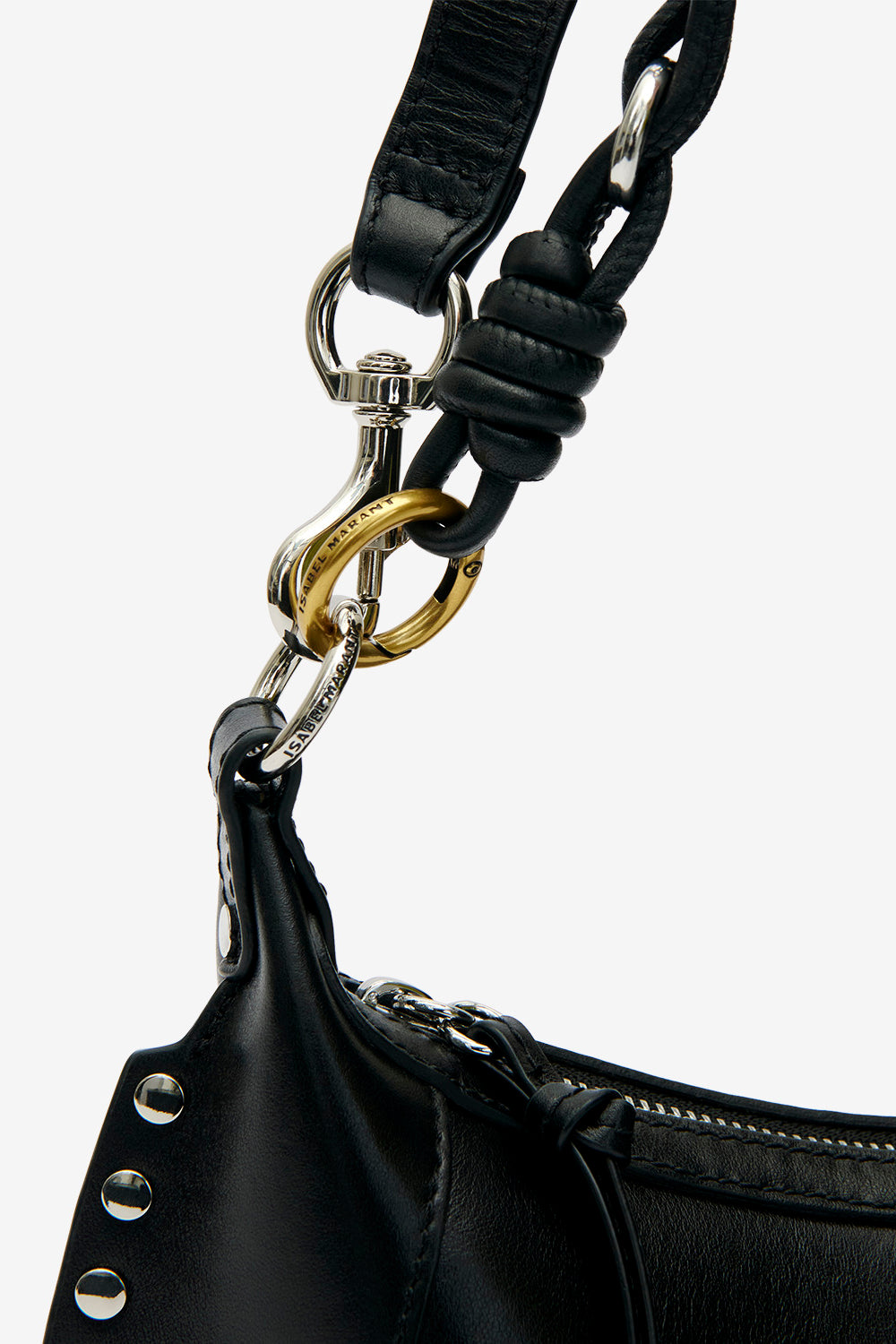 Oskan moon shoulder bag in soft leather - Black and silver - Woman - 4