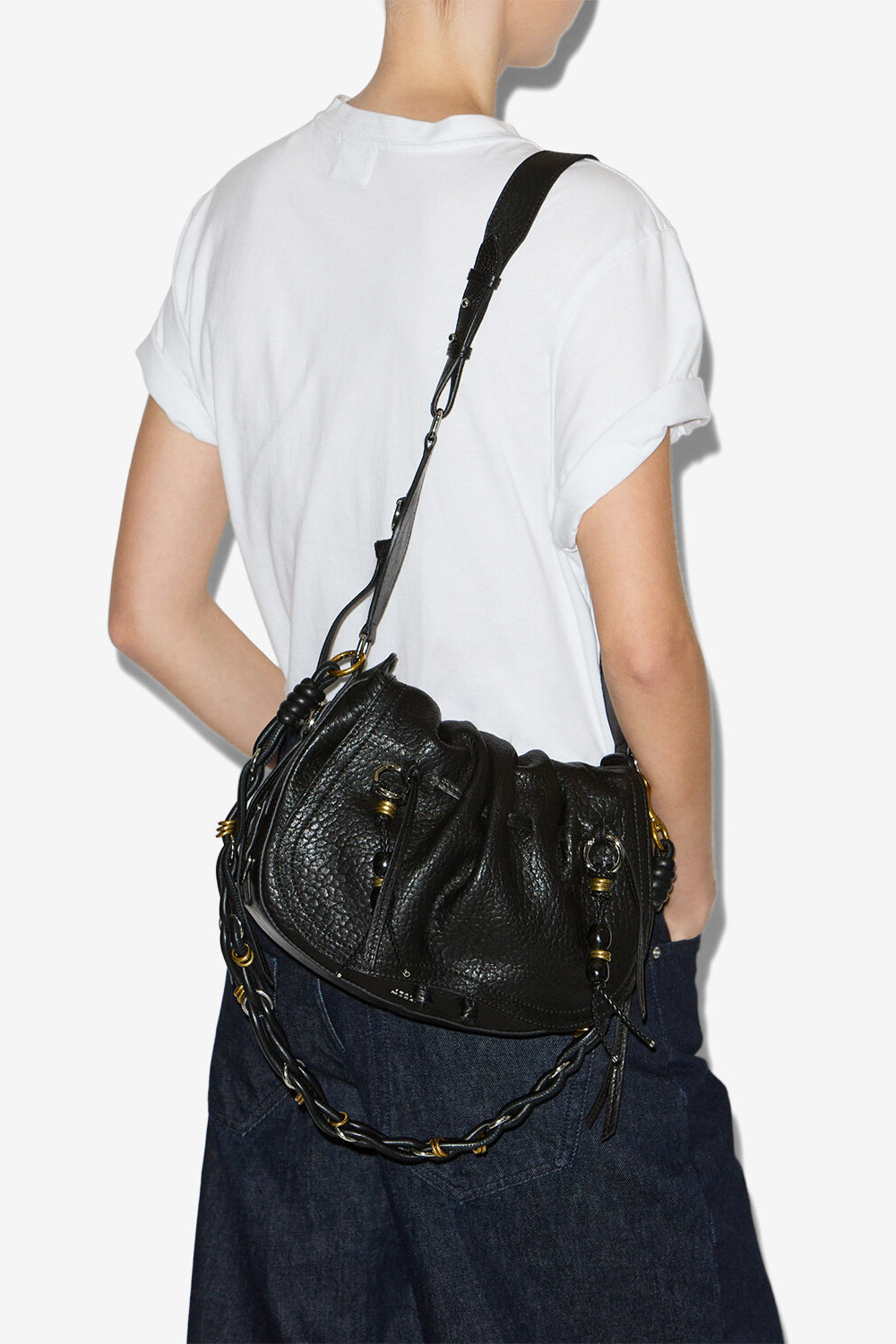 Borsa da portare a spalla bolton in pelle - Black and silver - Woman - 4