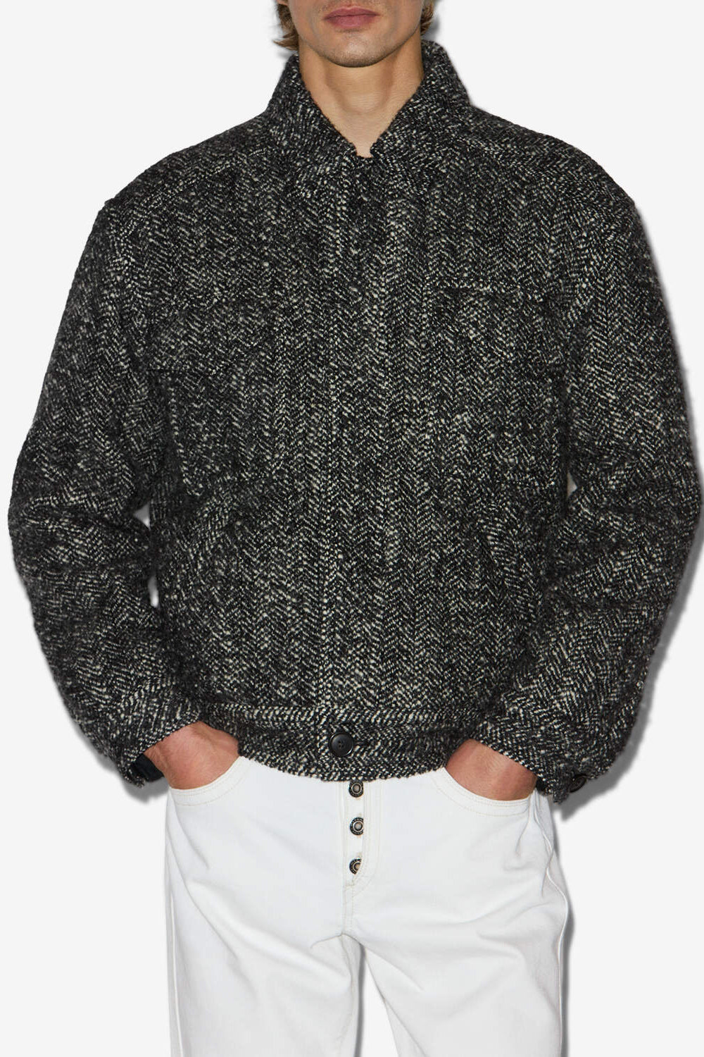 Chaqueta folco de lana virgen - Black and ecru - Man - 3