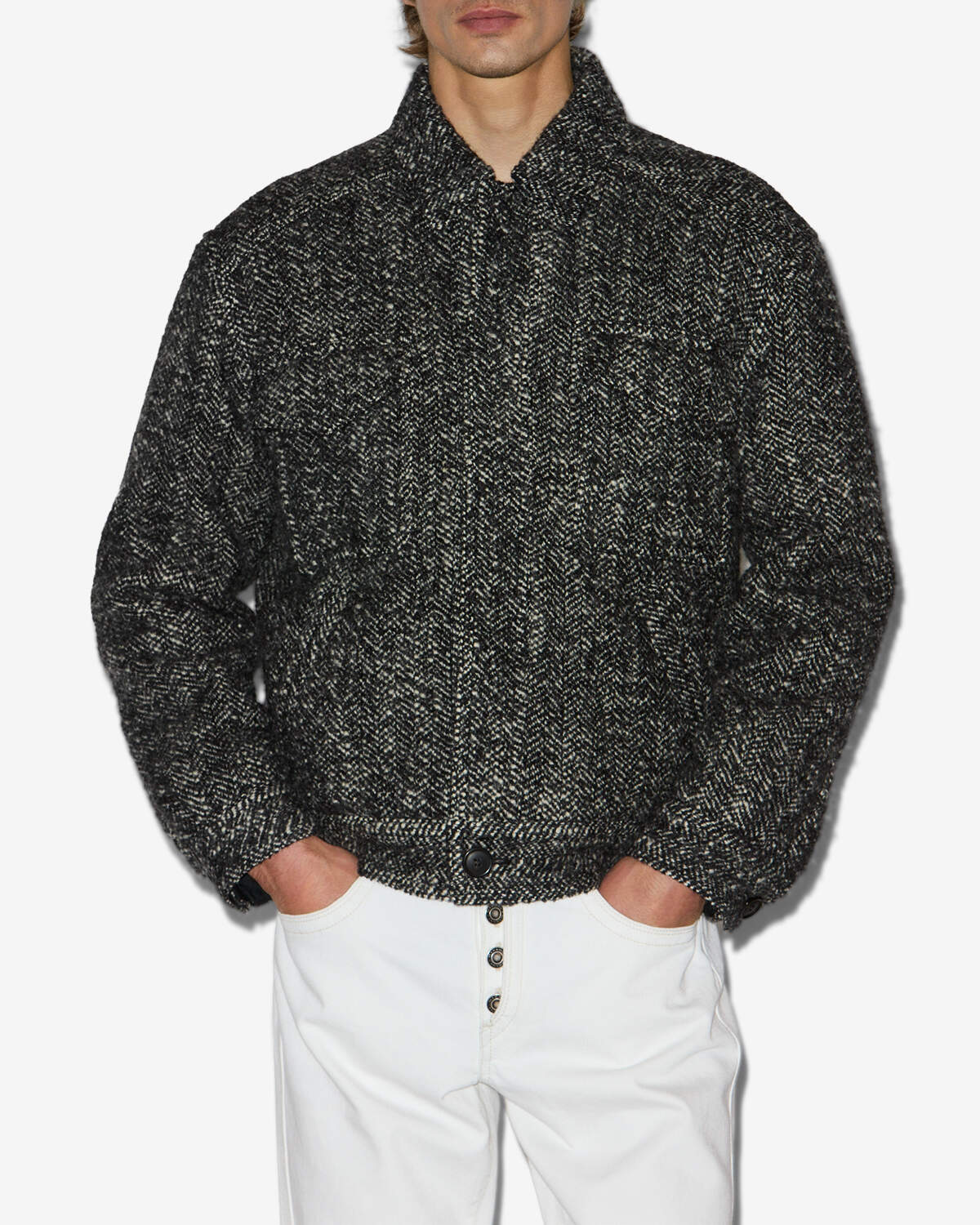 Chaqueta folco de lana virgen - Black and ecru - Man - 2