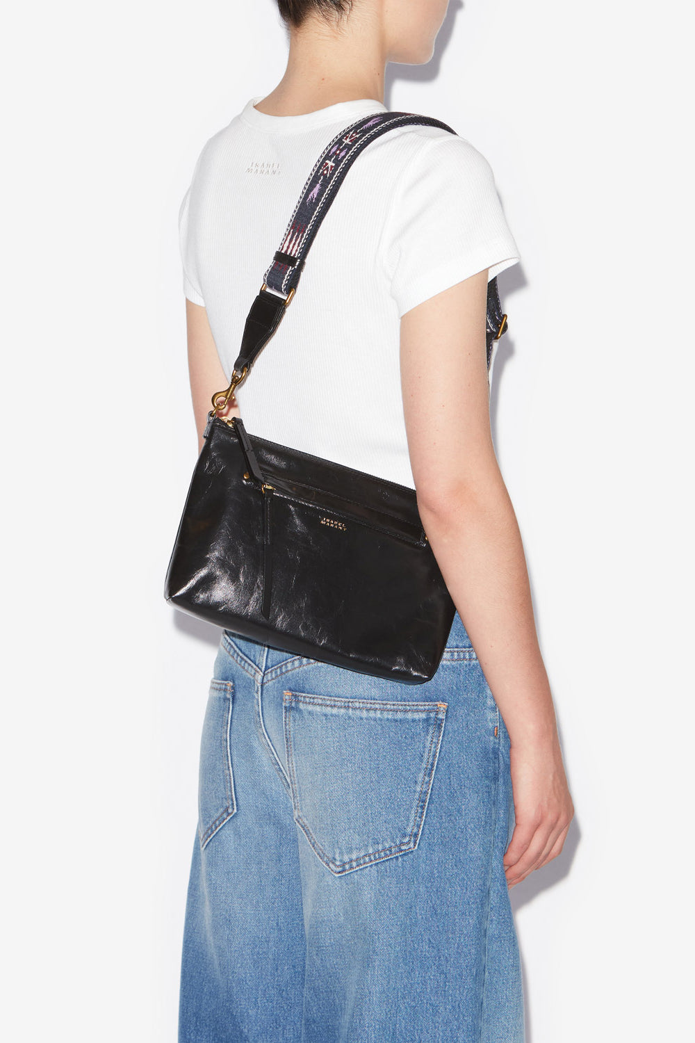 Sac à bandoulière nessah en cuir de vachette brillant - Noir - Woman - 2