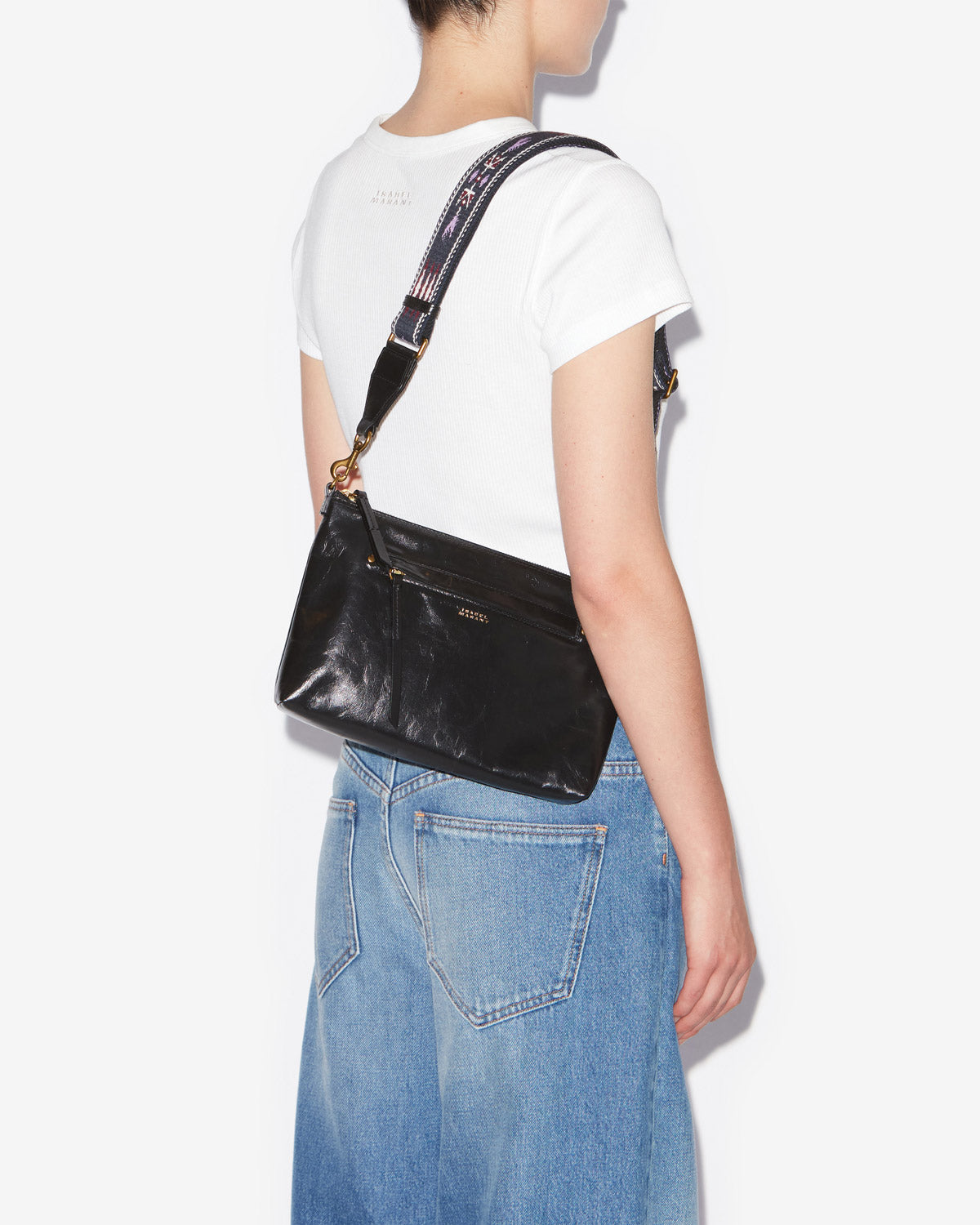 Sac à bandoulière nessah en cuir de vachette brillant - Noir - Woman - 4