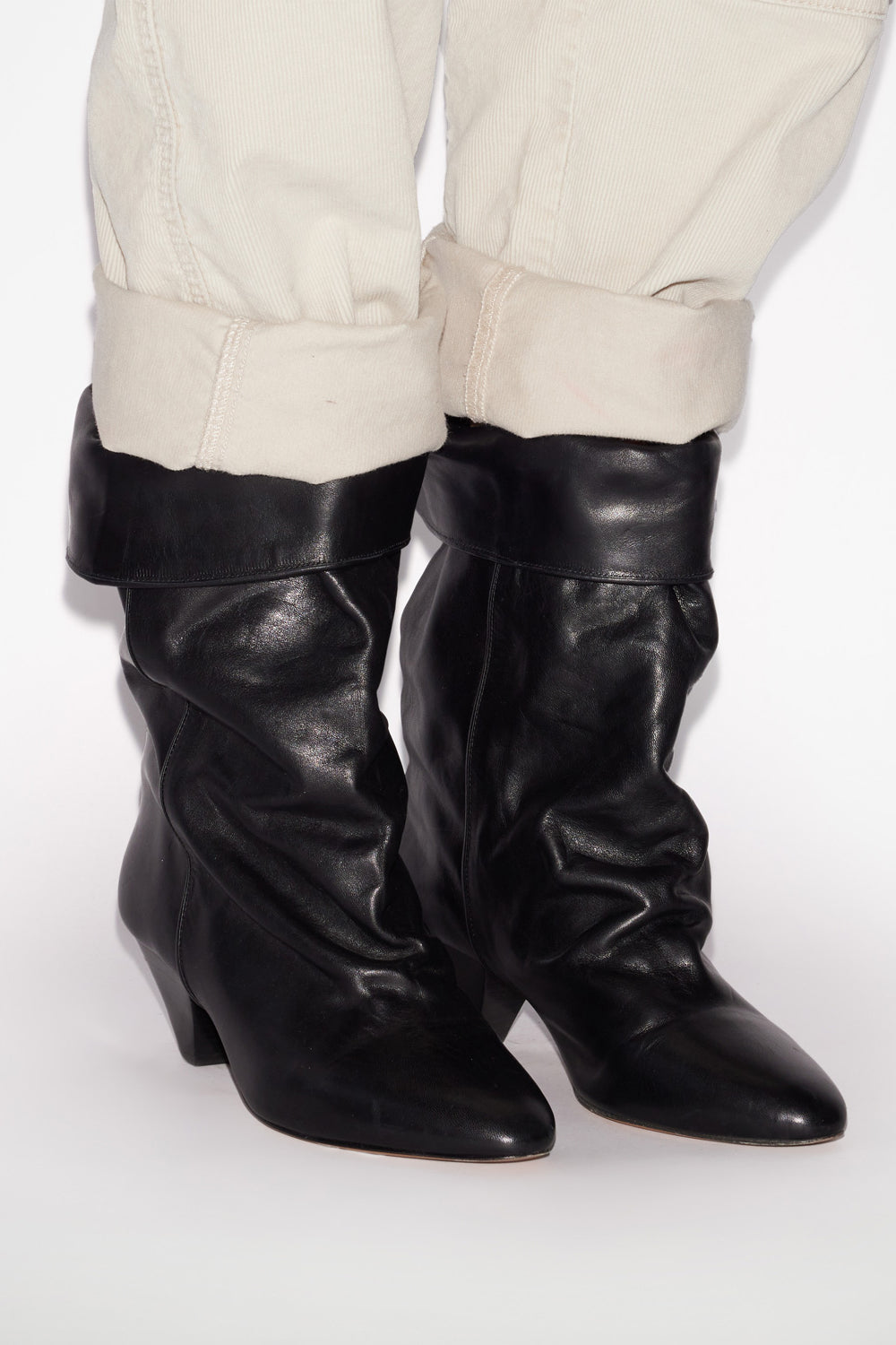 Dalby draped leather boots - Black - Woman - 5