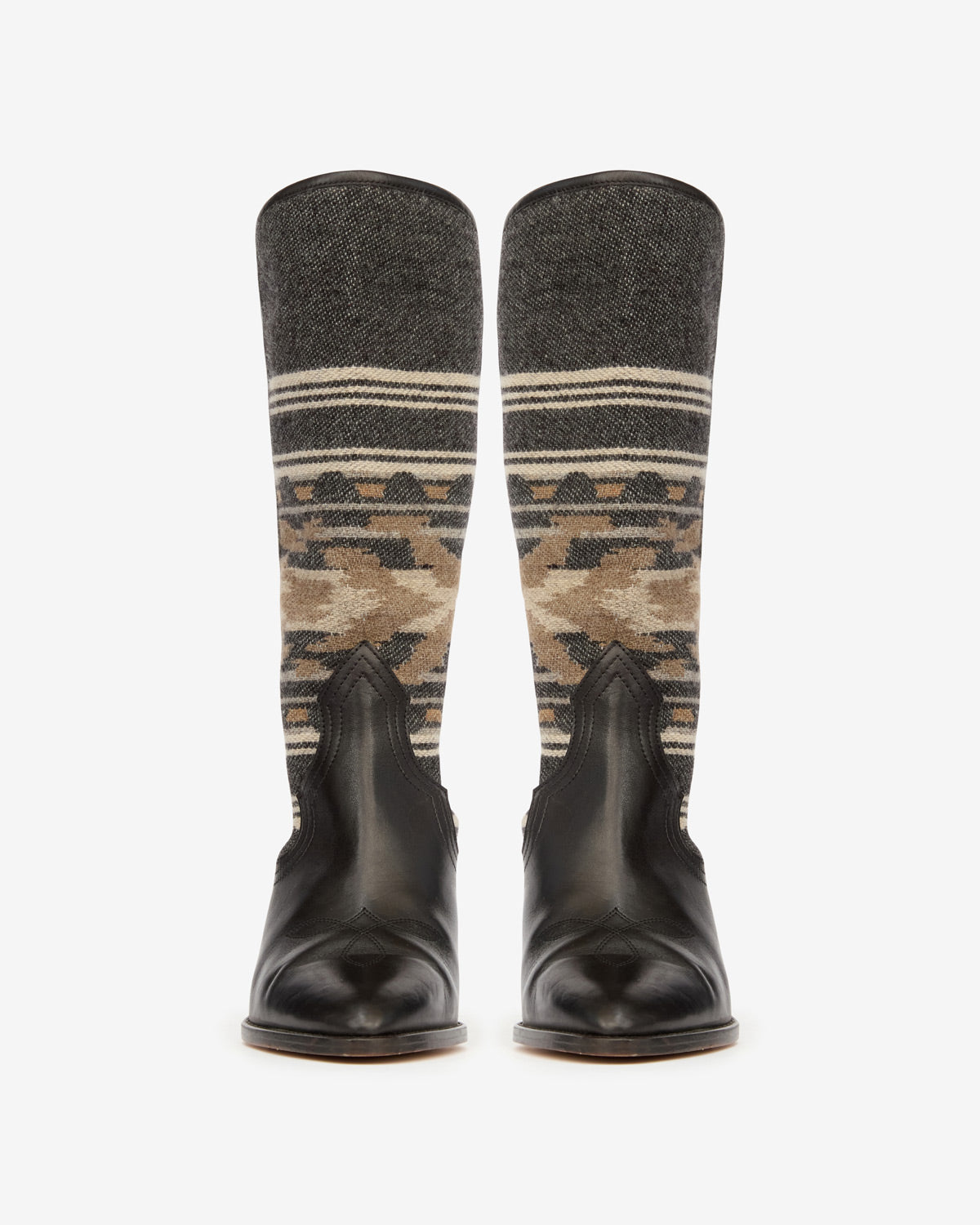 리지타 가죽과 자카드 카우보이 부츠 - 검정으로 씻어낸 - Woman - 4