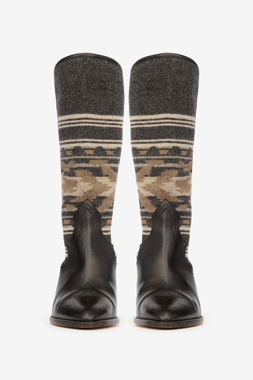 Bottes santiag lijita en cuir et jacquard  - Noir délavé - Woman