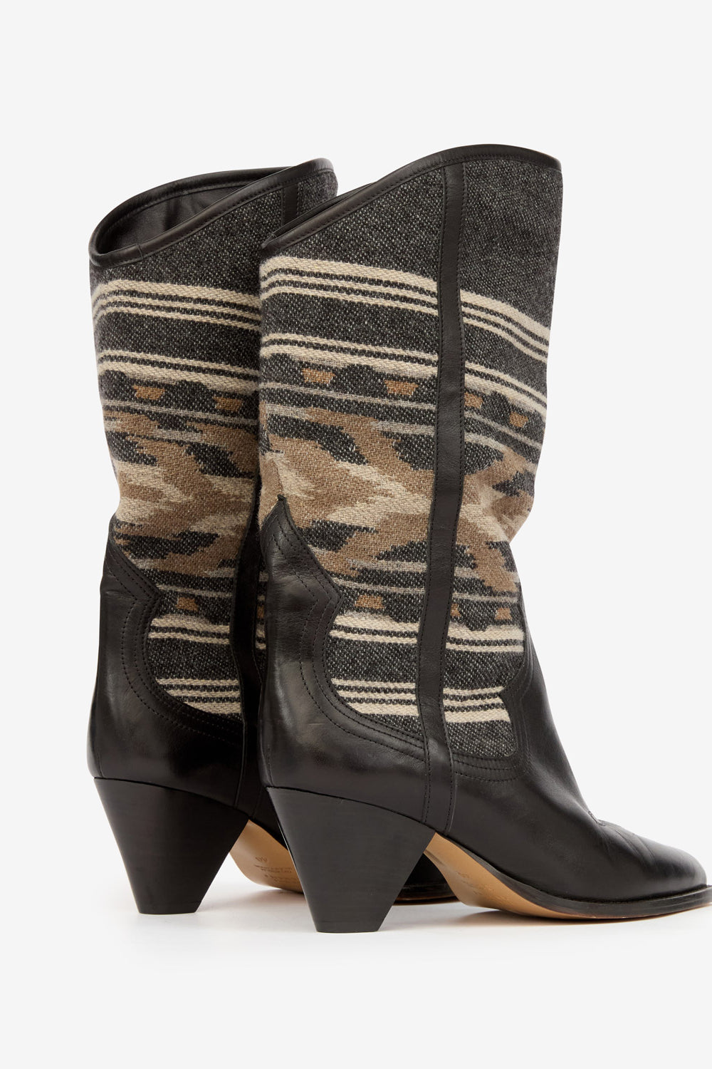 Bottes santiag lijita en cuir et jacquard  - Noir délavé - Woman - 2