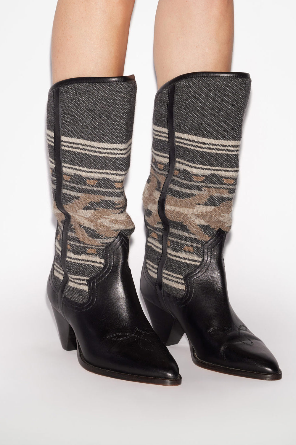 Bottes santiag lijita en cuir et jacquard  - Noir délavé - Woman - 5