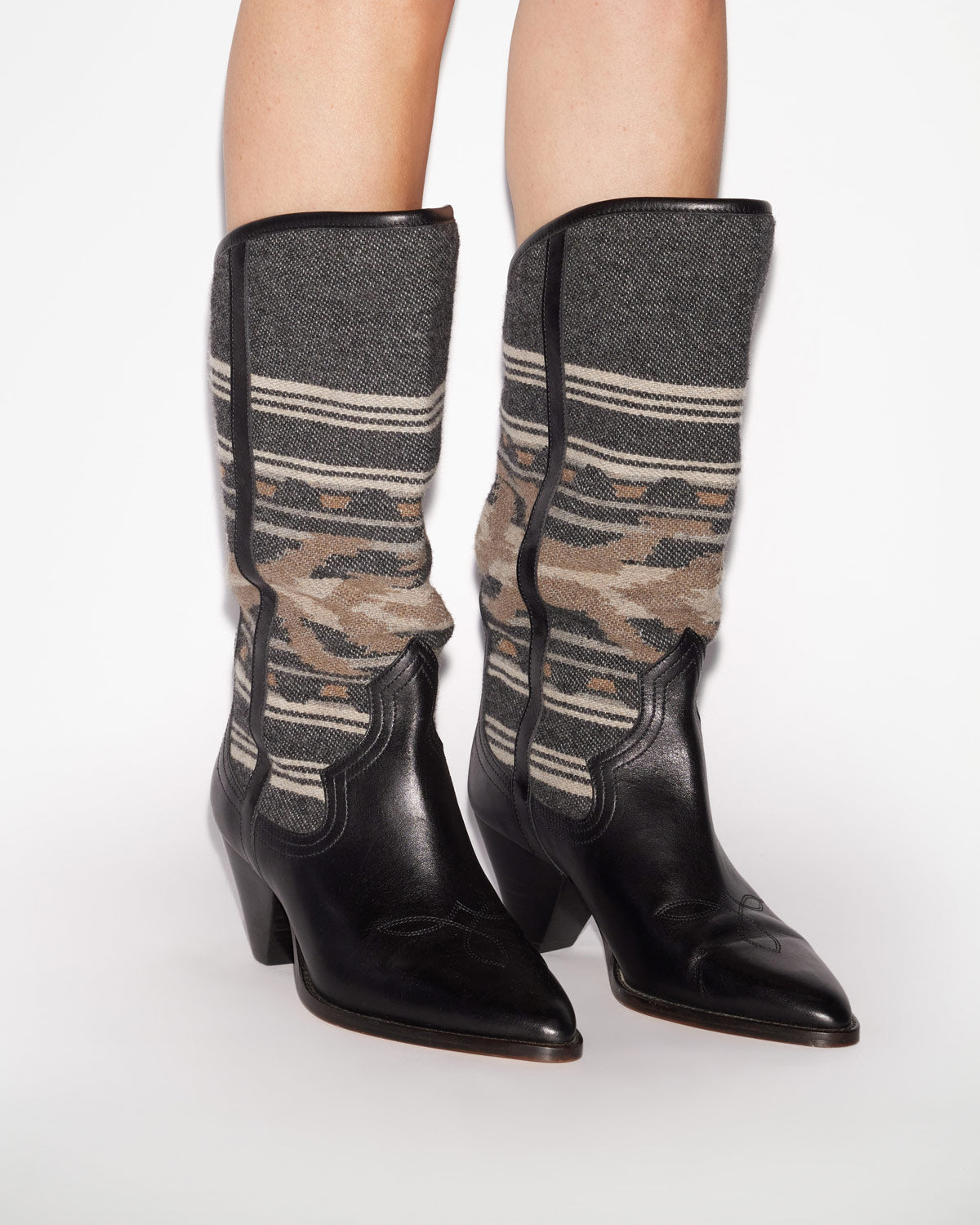 리지타 가죽과 자카드 카우보이 부츠 - 검정으로 씻어낸 - Woman - 5