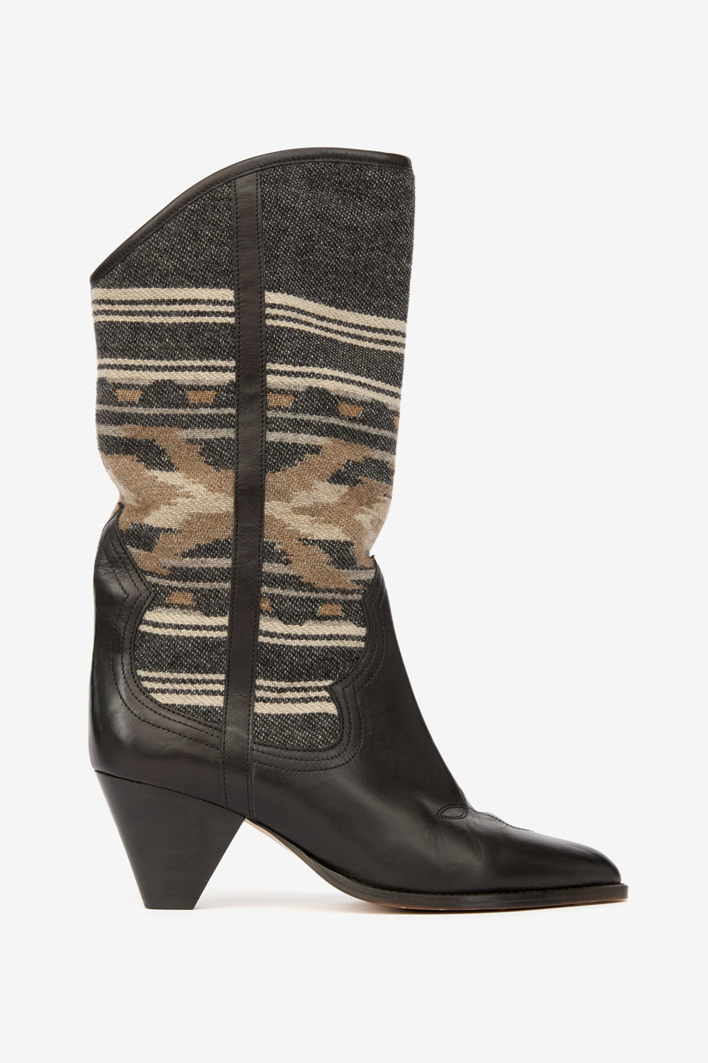 Bottes santiag lijita en cuir et jacquard  - Noir délavé - Woman - 1